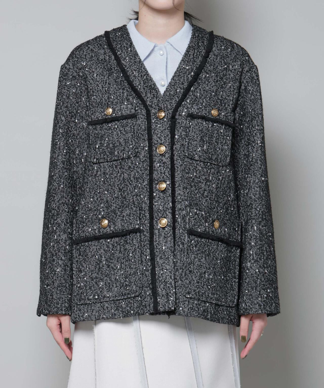 ネップツイードノーカラージャケット
