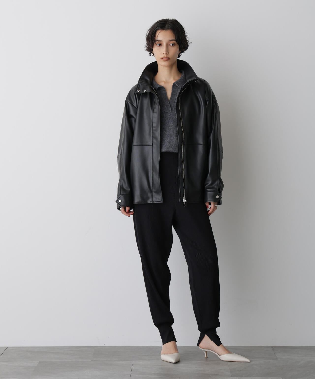 crewre フェイクレザージップブルゾン black crewre online shop / フェイクレザージップブルゾン