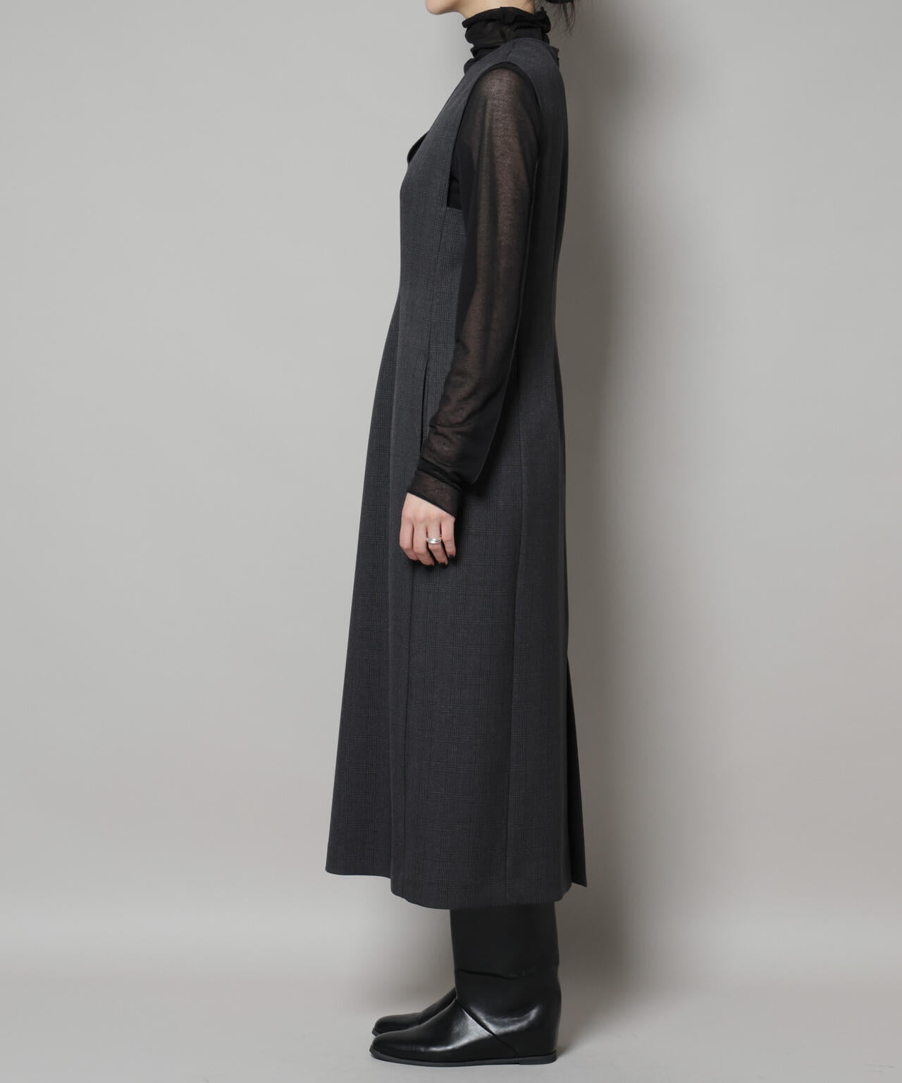 ストレッチサージチェックVネックワンピース(セットアップ可)