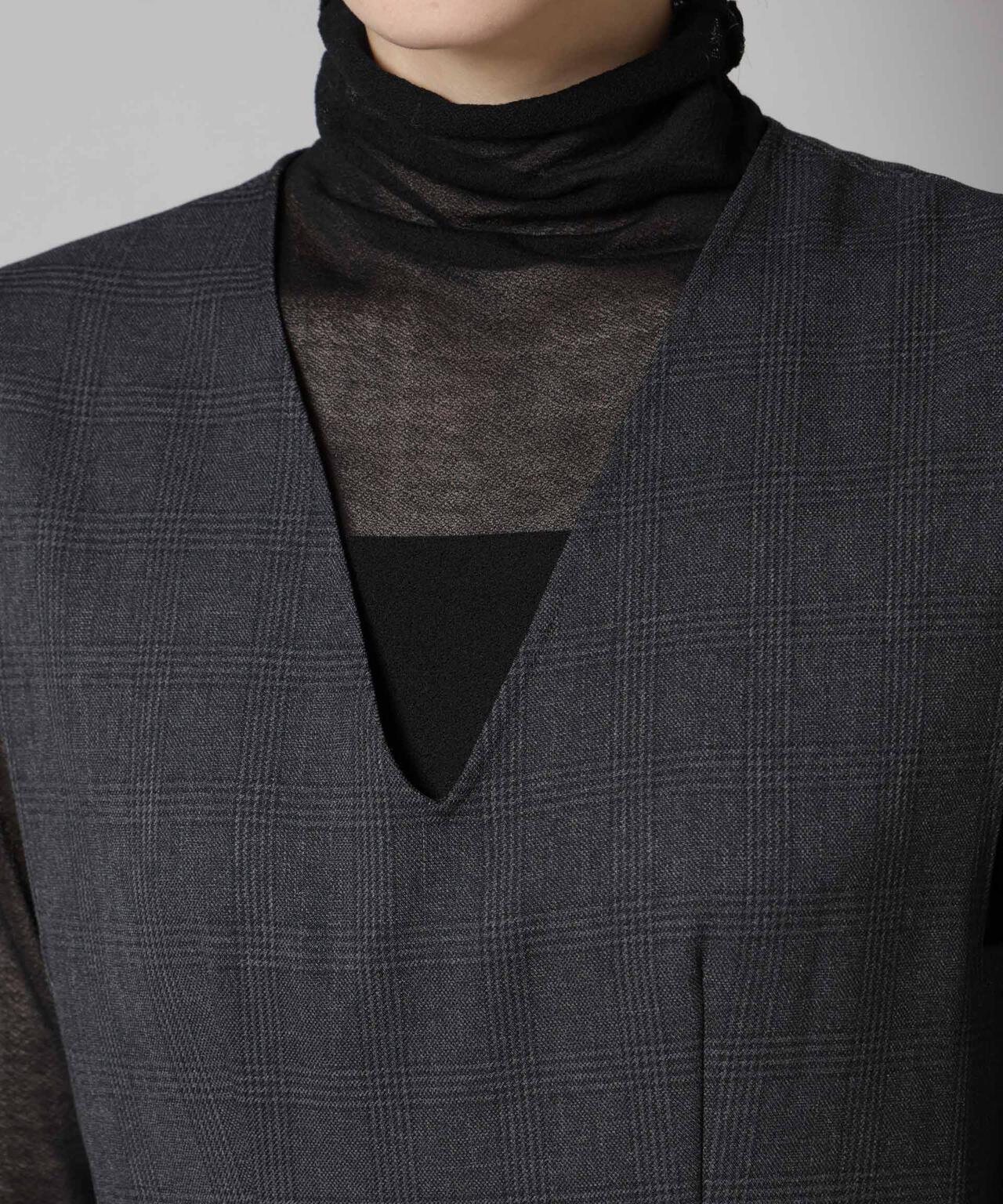 ストレッチサージチェックVネックワンピース(セットアップ可)