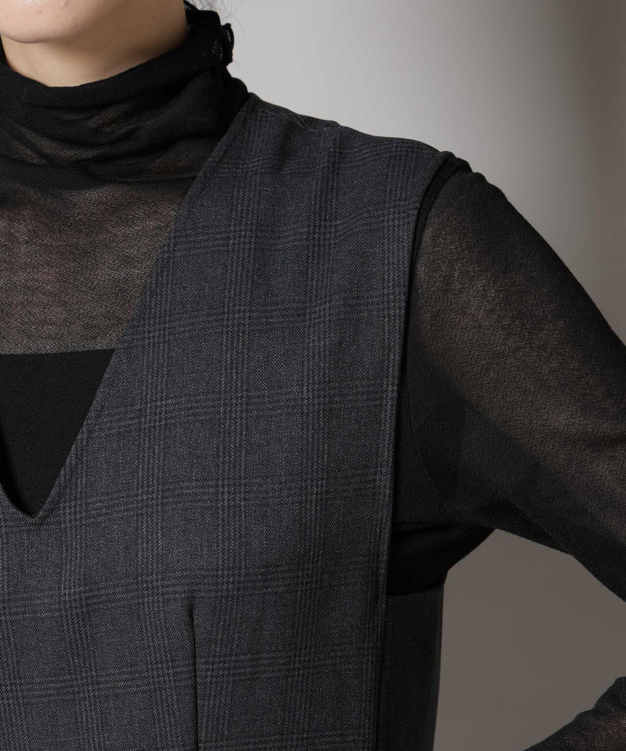 ストレッチサージチェックVネックワンピース(セットアップ可) | NANO