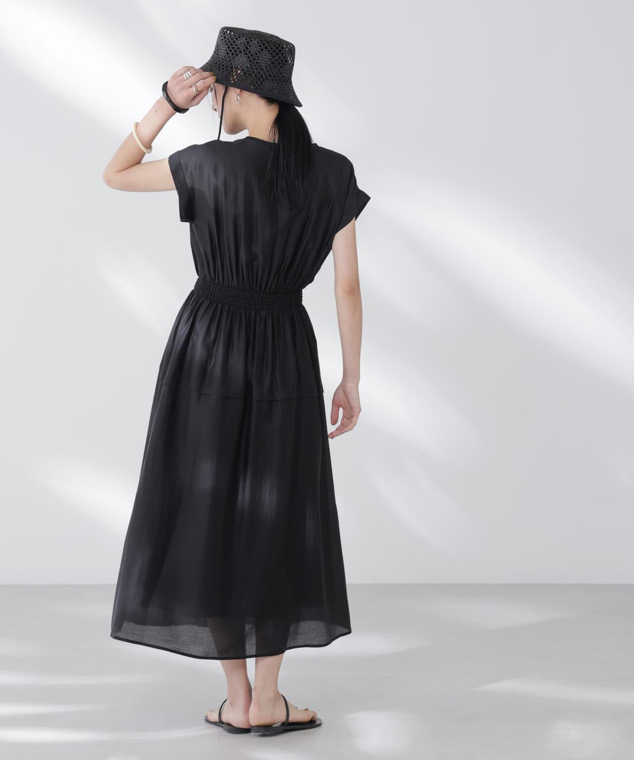 シアーサテンウエストシャーリングワンピース