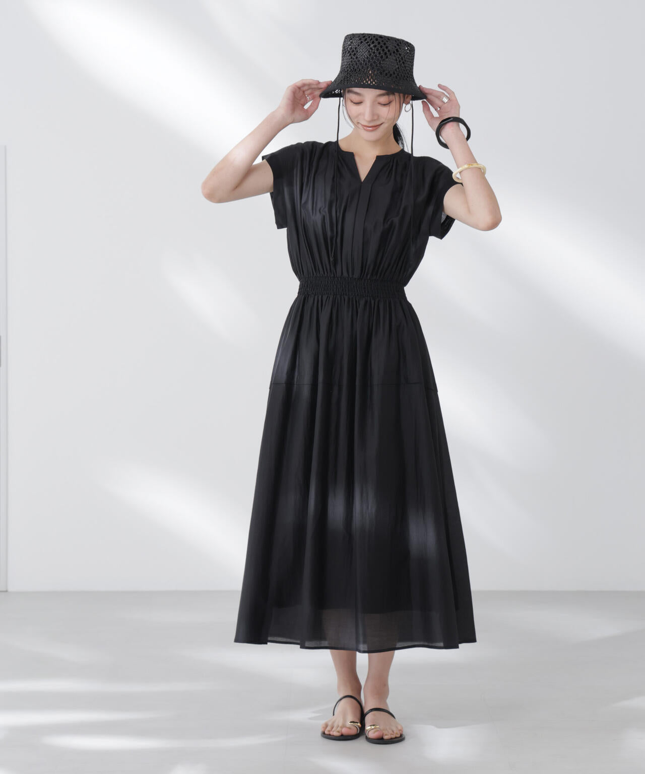 シアーサテンウエストシャーリングワンピース