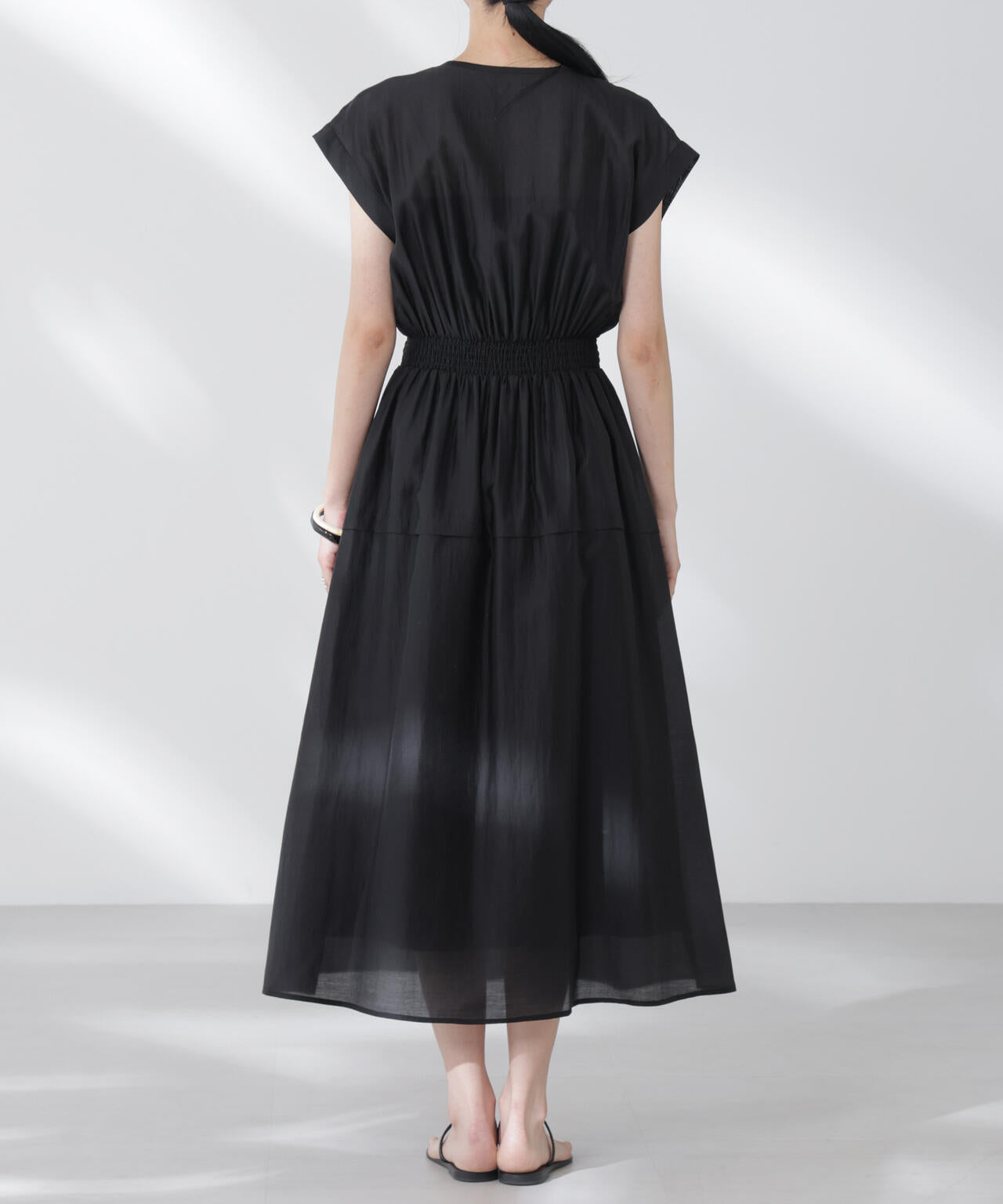 シアーサテンウエストシャーリングワンピース