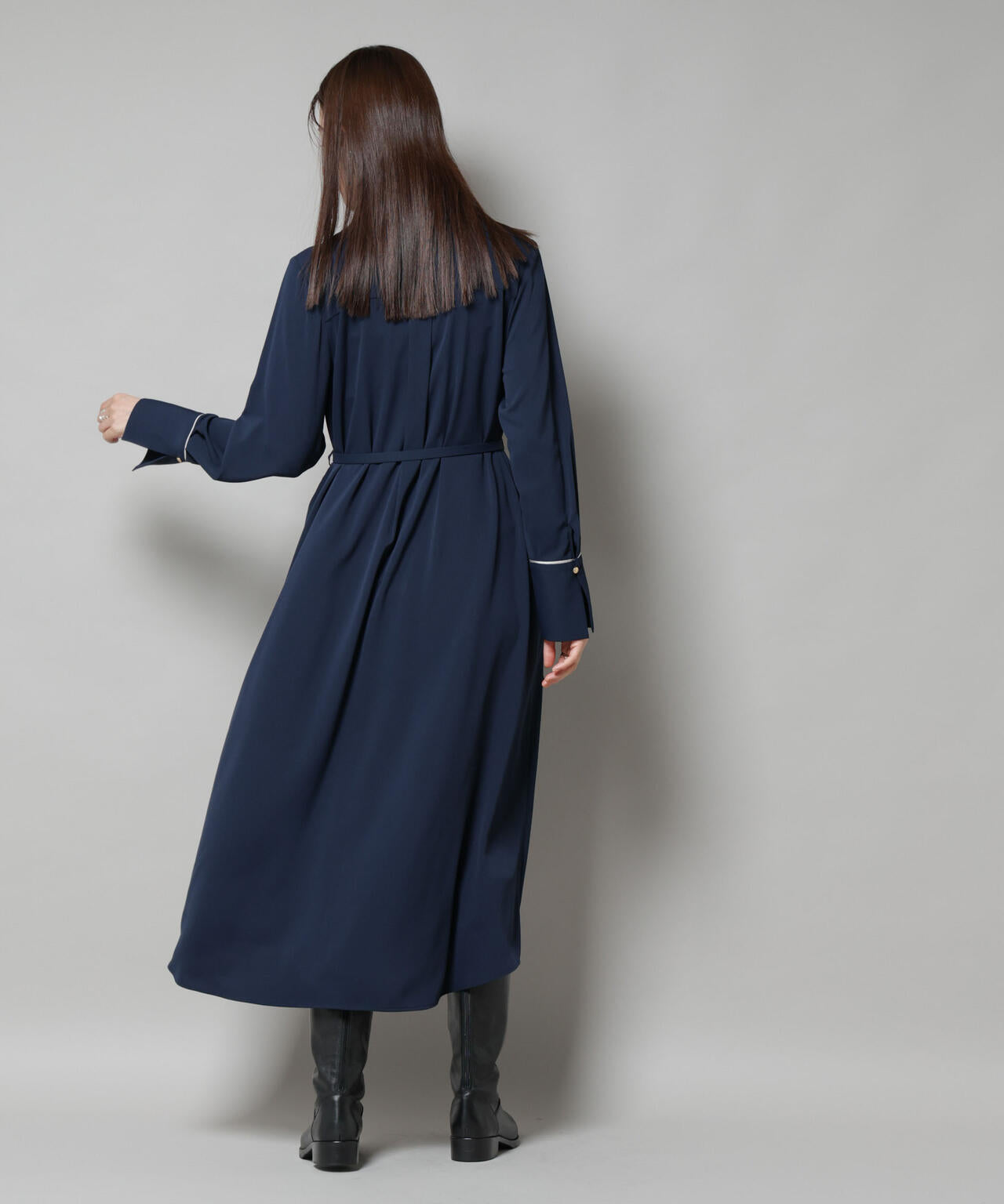 紺　ワンピース スタンドバイカラーベルト付きワンピース | NANO universe（ナノ