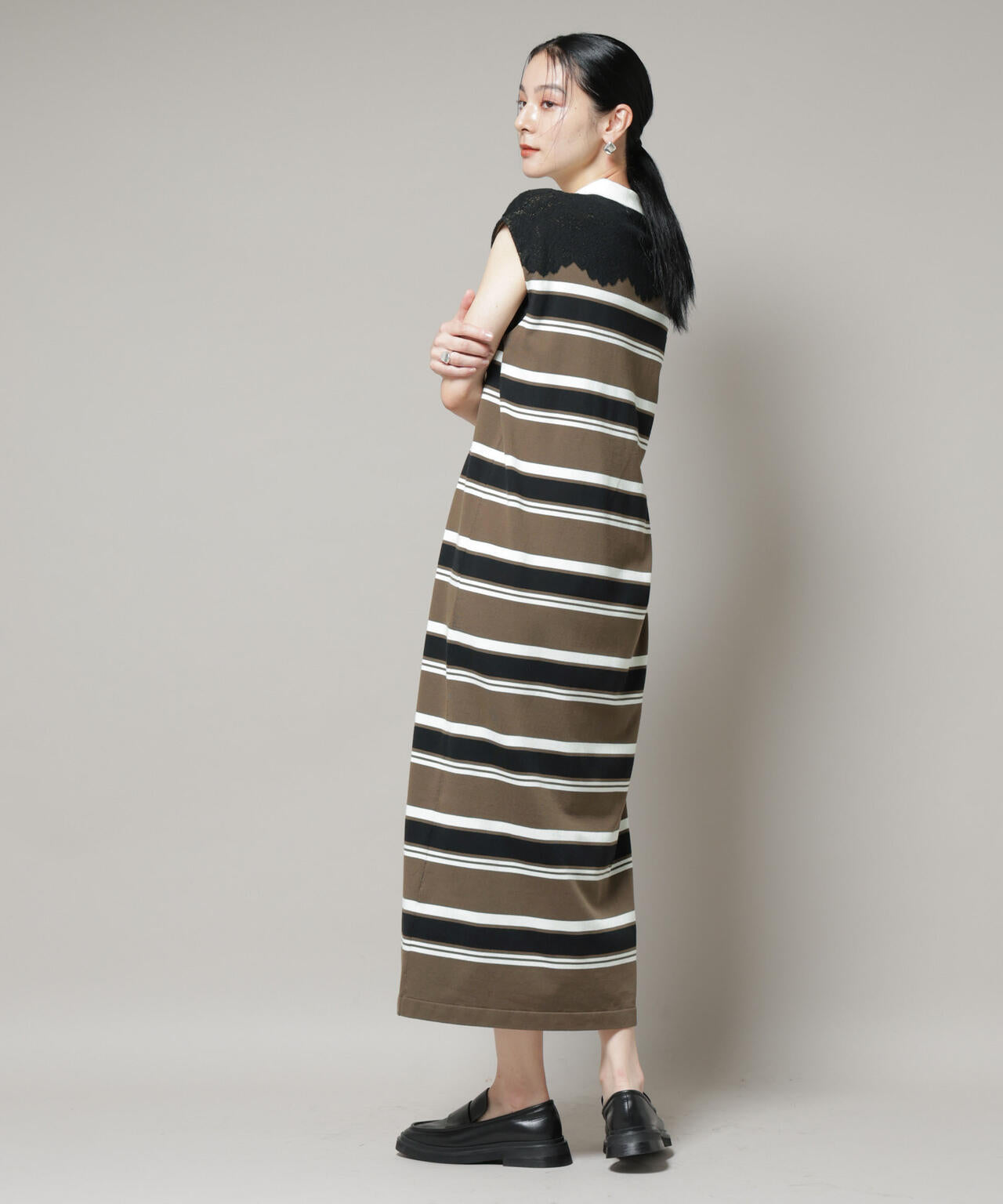 ナノユニバース（NANO universe）/コットンボーダーレース編みポロニットワンピース コットンボーダーレース編みポロニットワンピース | NANO universe