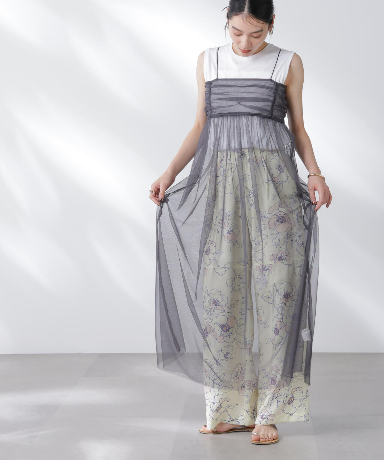 チュールキャミ×カットワンピースセット