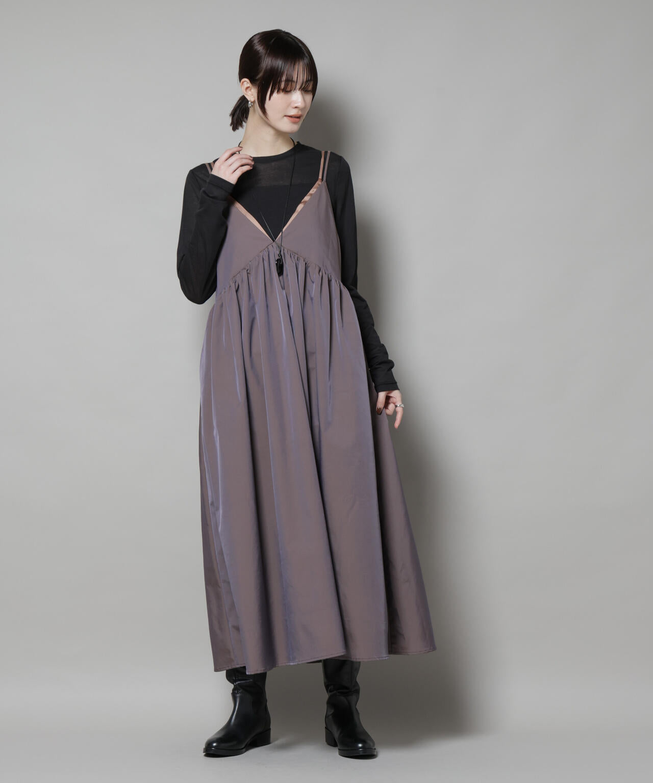 シャンブレータフタキャミレイヤードワンピース