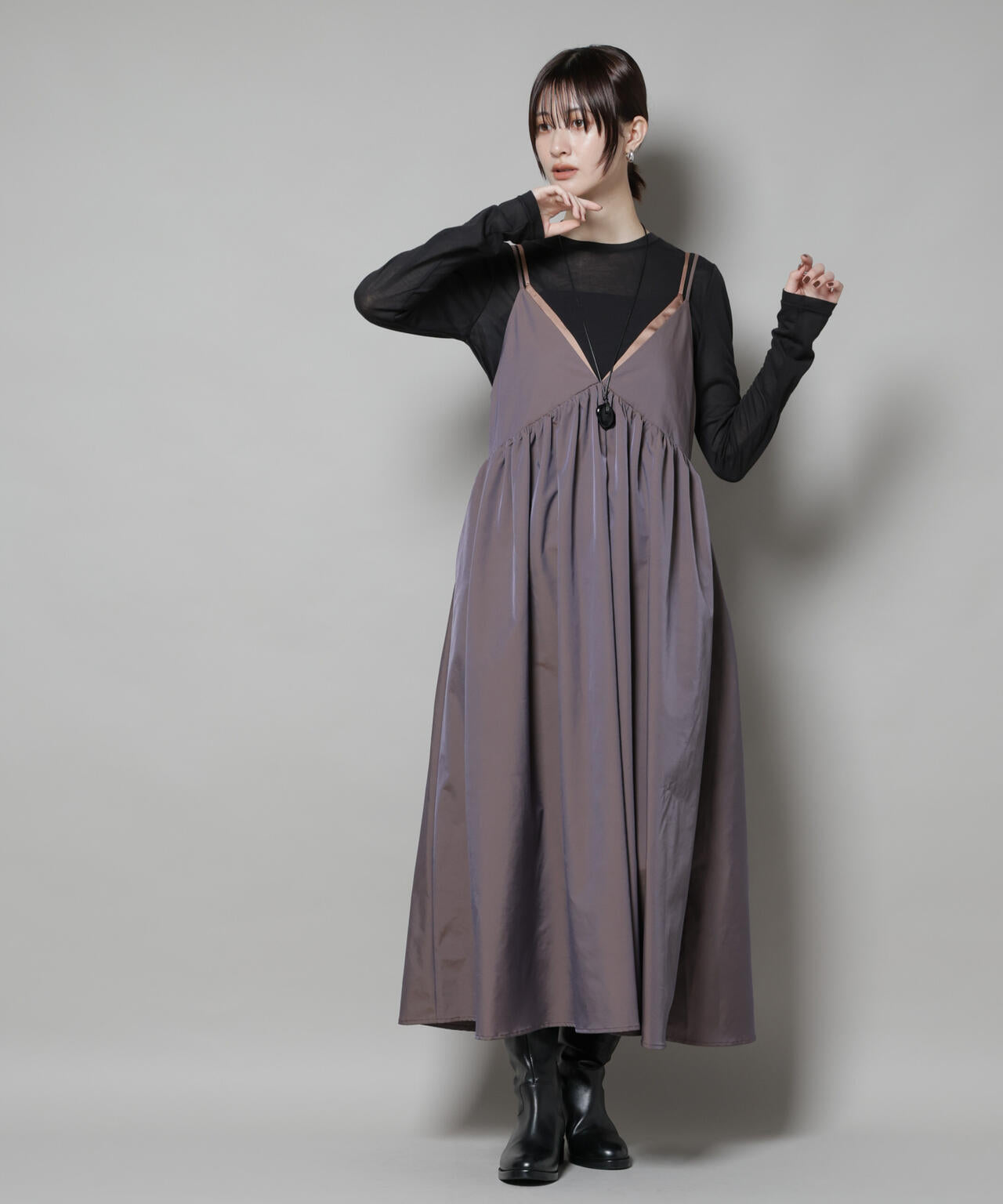 シャンブレータフタキャミレイヤードワンピース