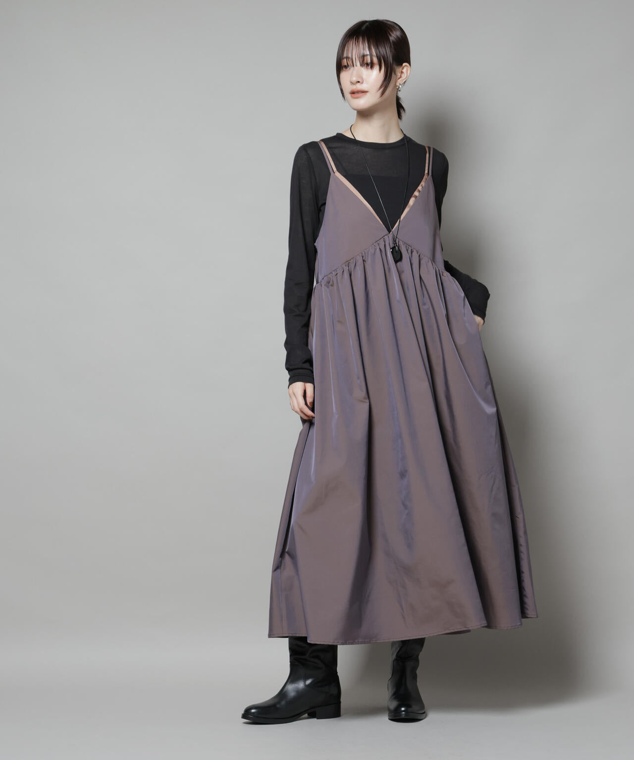 シャンブレータフタキャミレイヤードワンピース