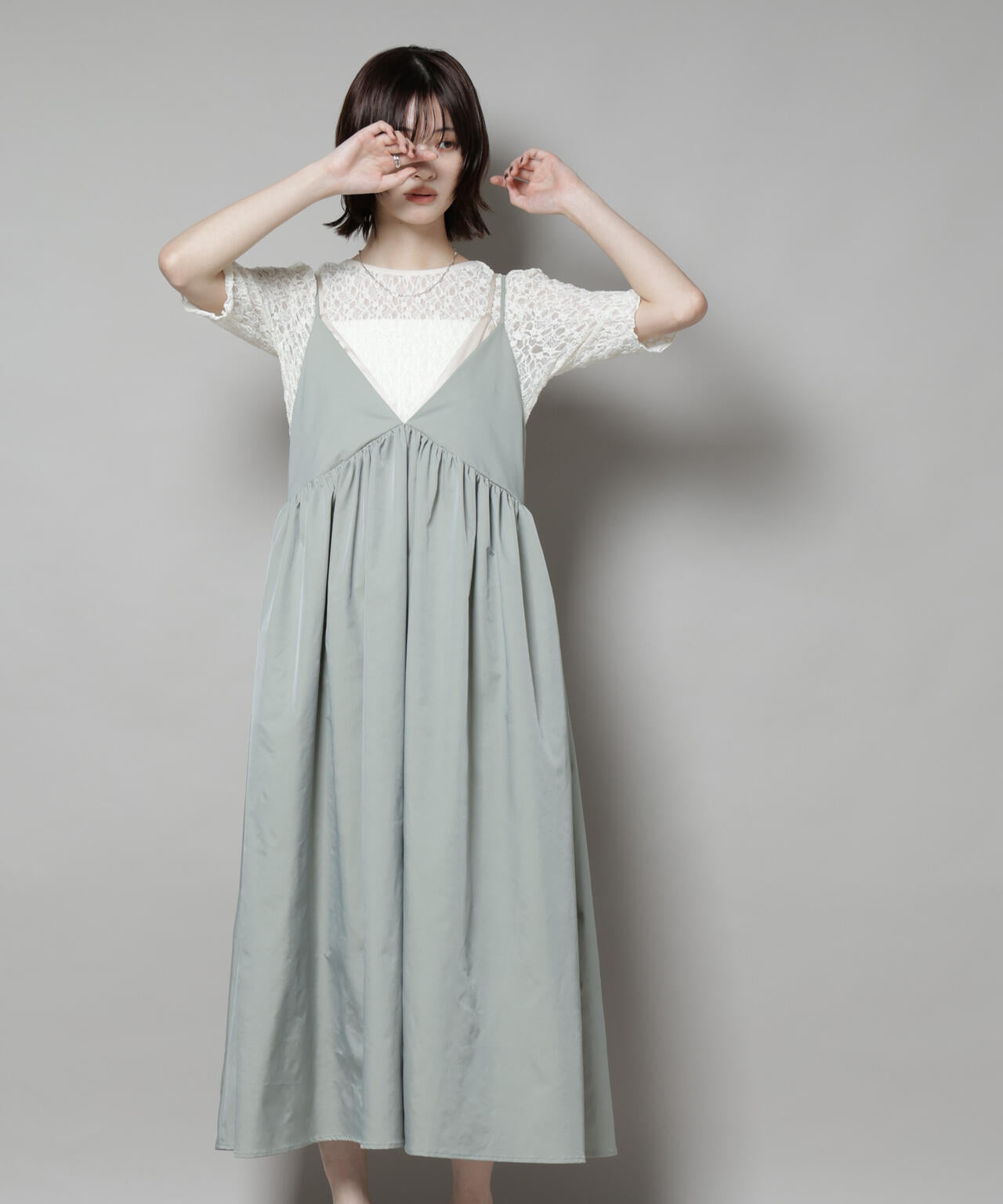 シャンブレータフタキャミレイヤードワンピース