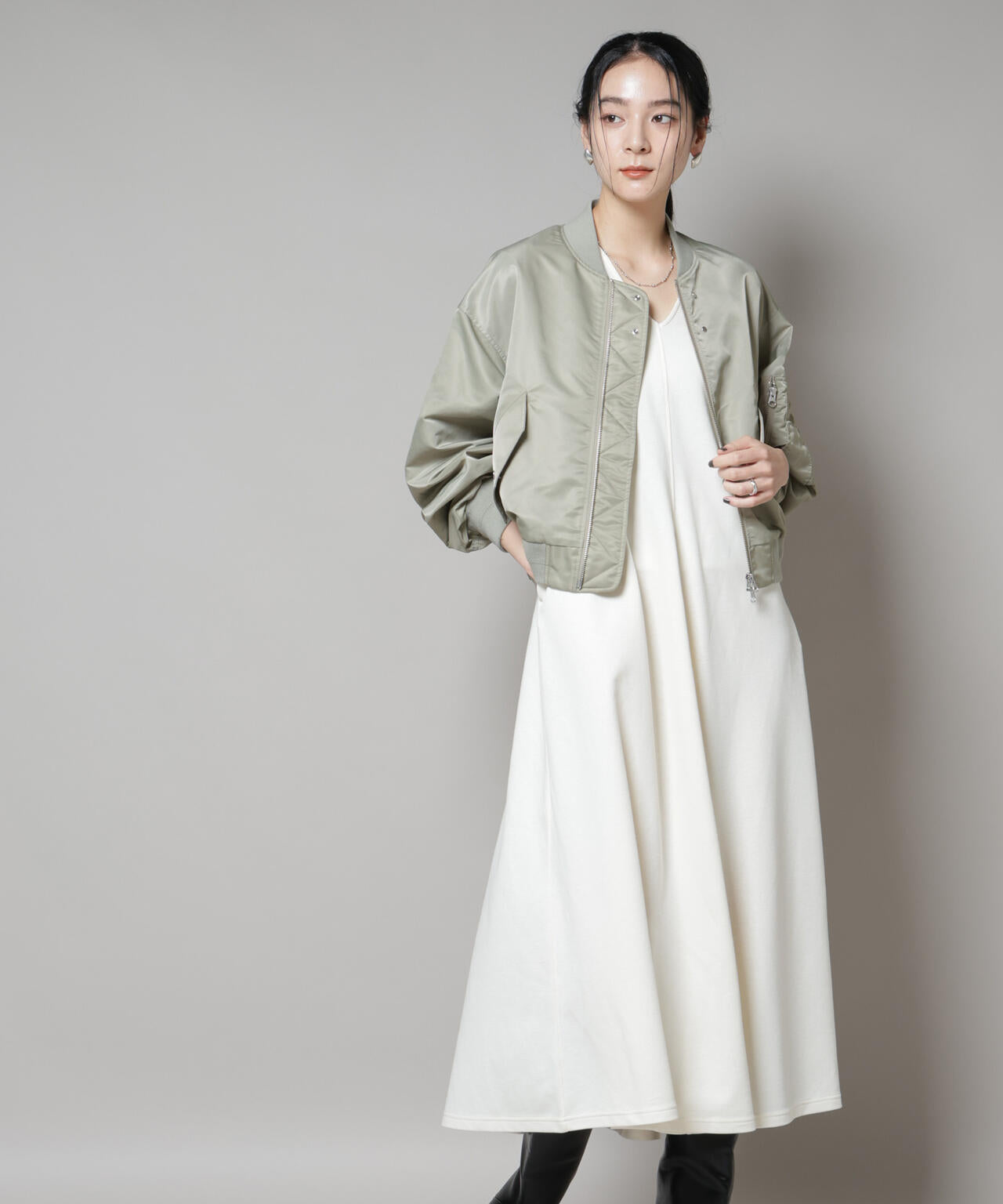 ライトコットンダンボールフレアワンピース