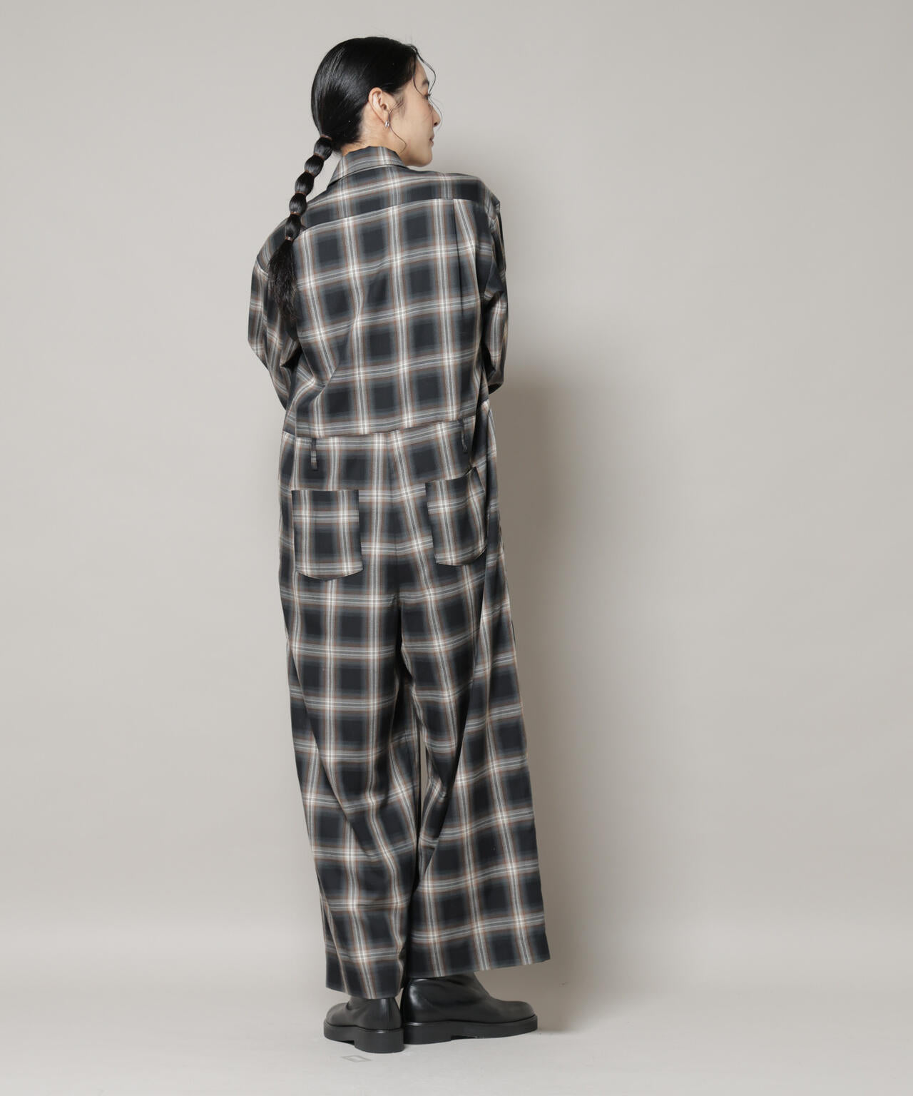 オンブレーチェックジャンプスーツ