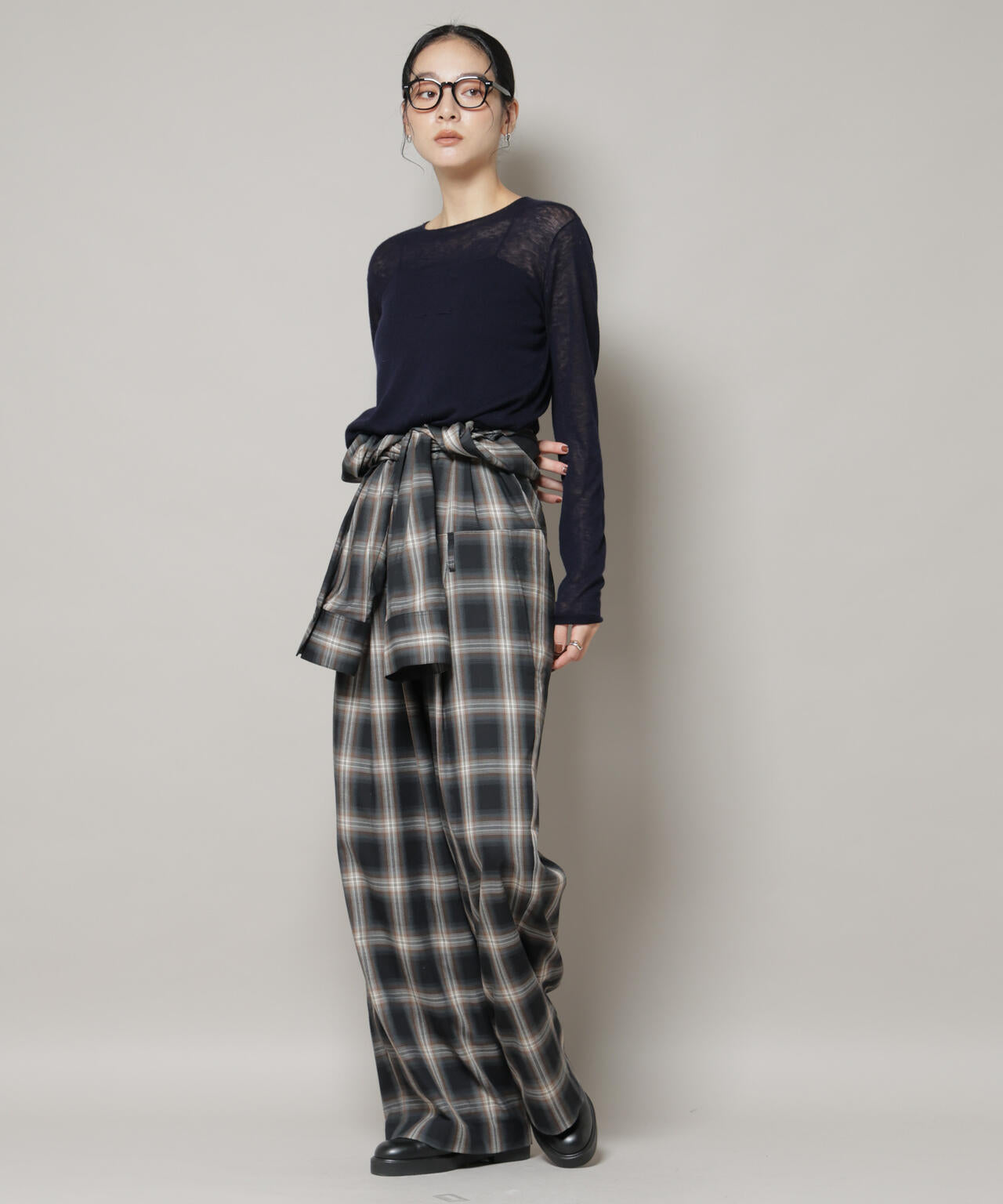 オンブレーチェックジャンプスーツ