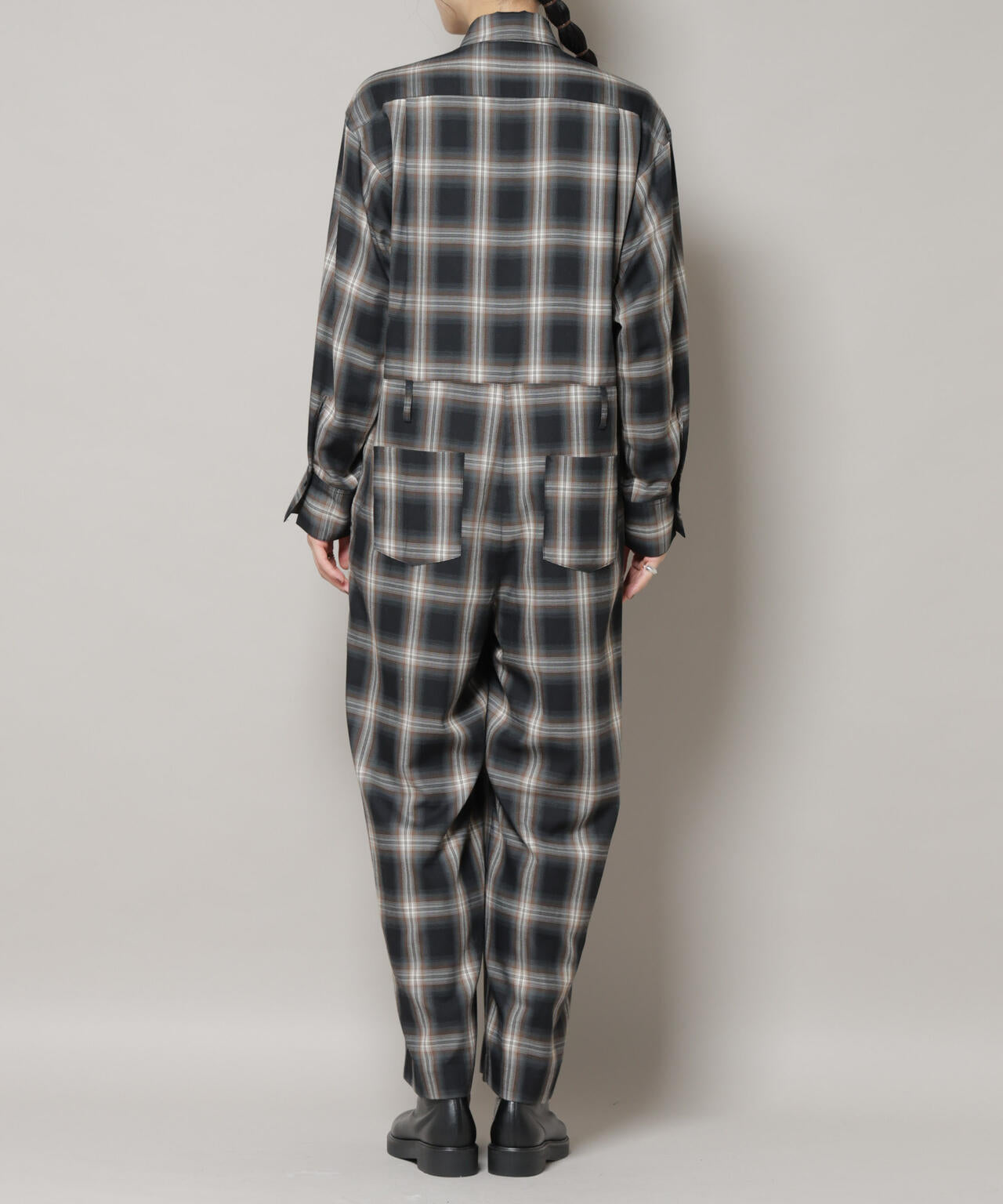 オンブレーチェックジャンプスーツ