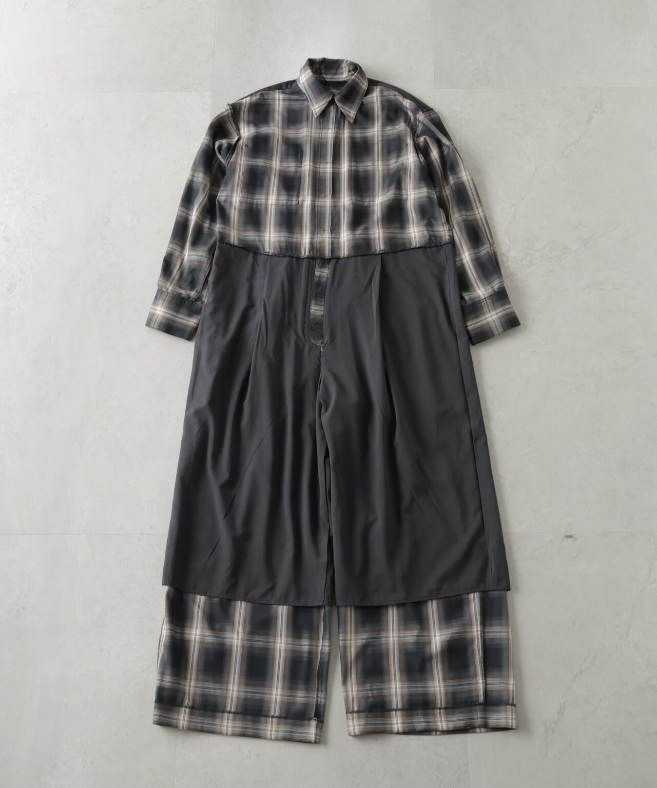 オンブレーチェックジャンプスーツ