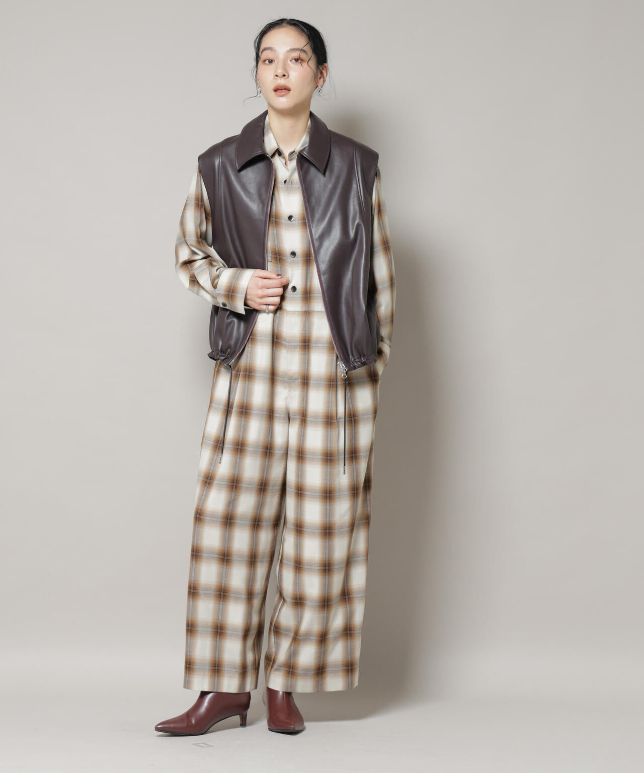 オンブレーチェックジャンプスーツ