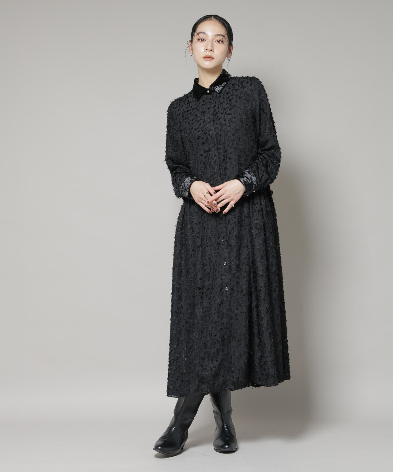 核P-MODEL テキストプリント シャツワンピース 核P-MODEL テキストプリント シャツワンピース フリンジジャガード