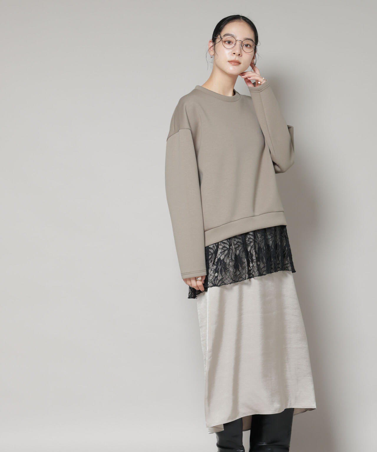 レースレイヤードセットワンピース