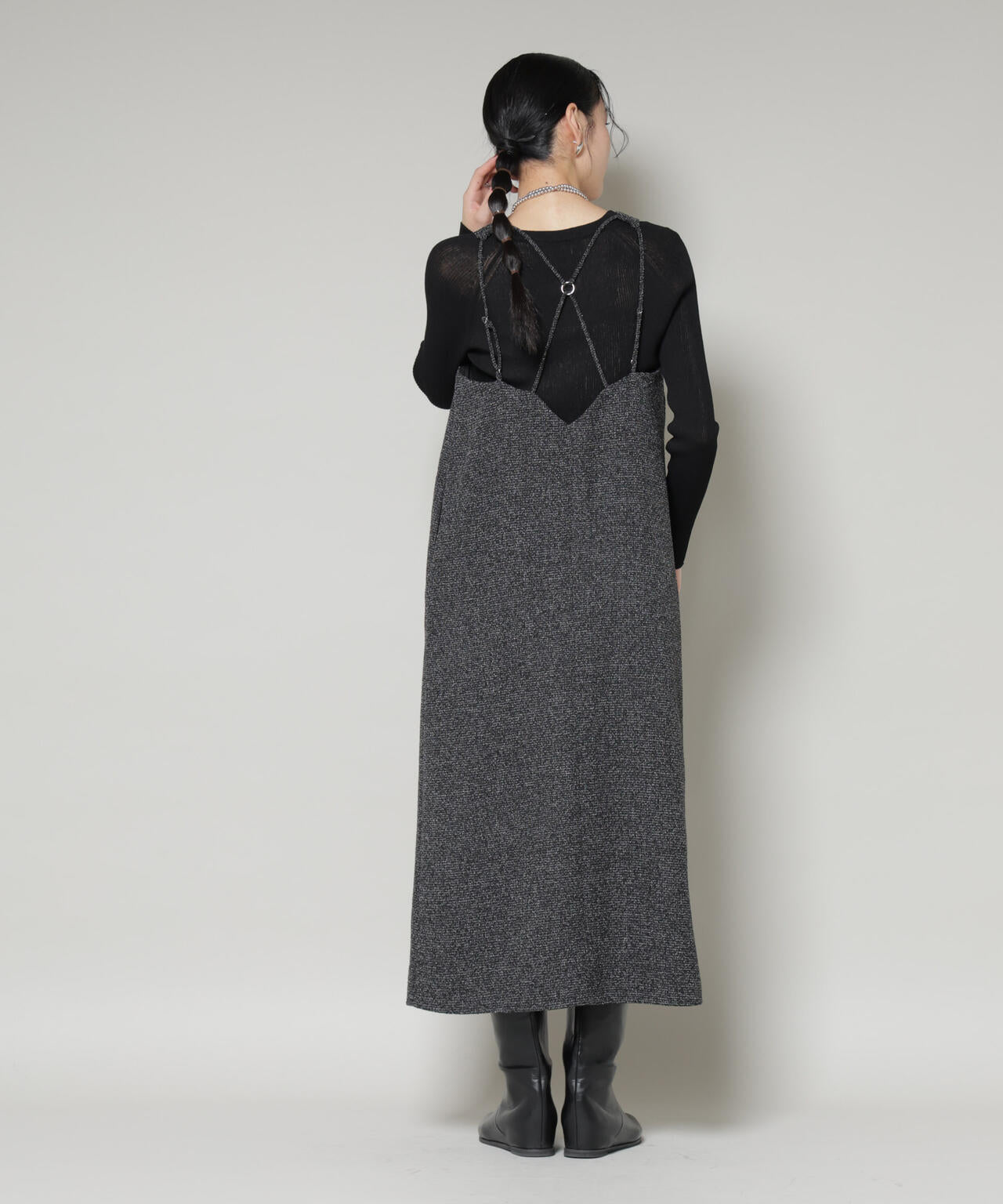 ツイードIラインワンピース×シアーリブニットセット