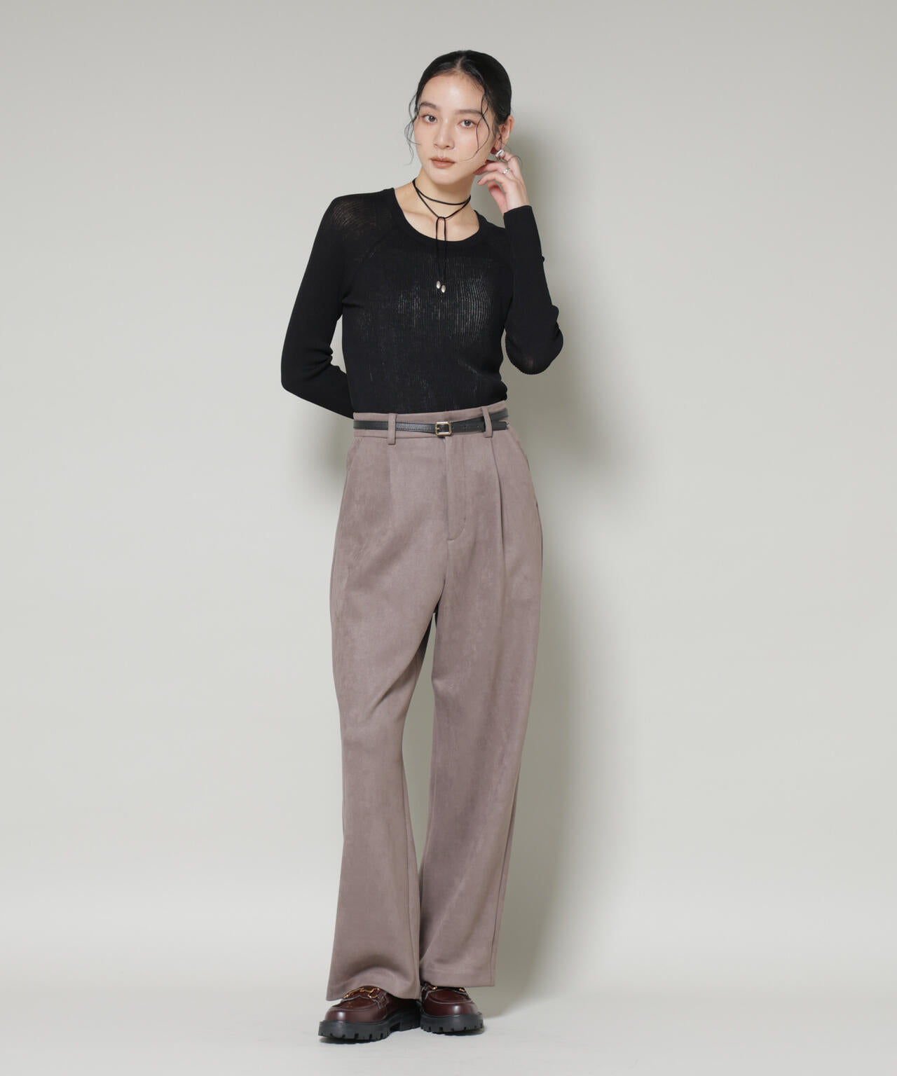 ツイードIラインワンピース×シアーリブニットセット