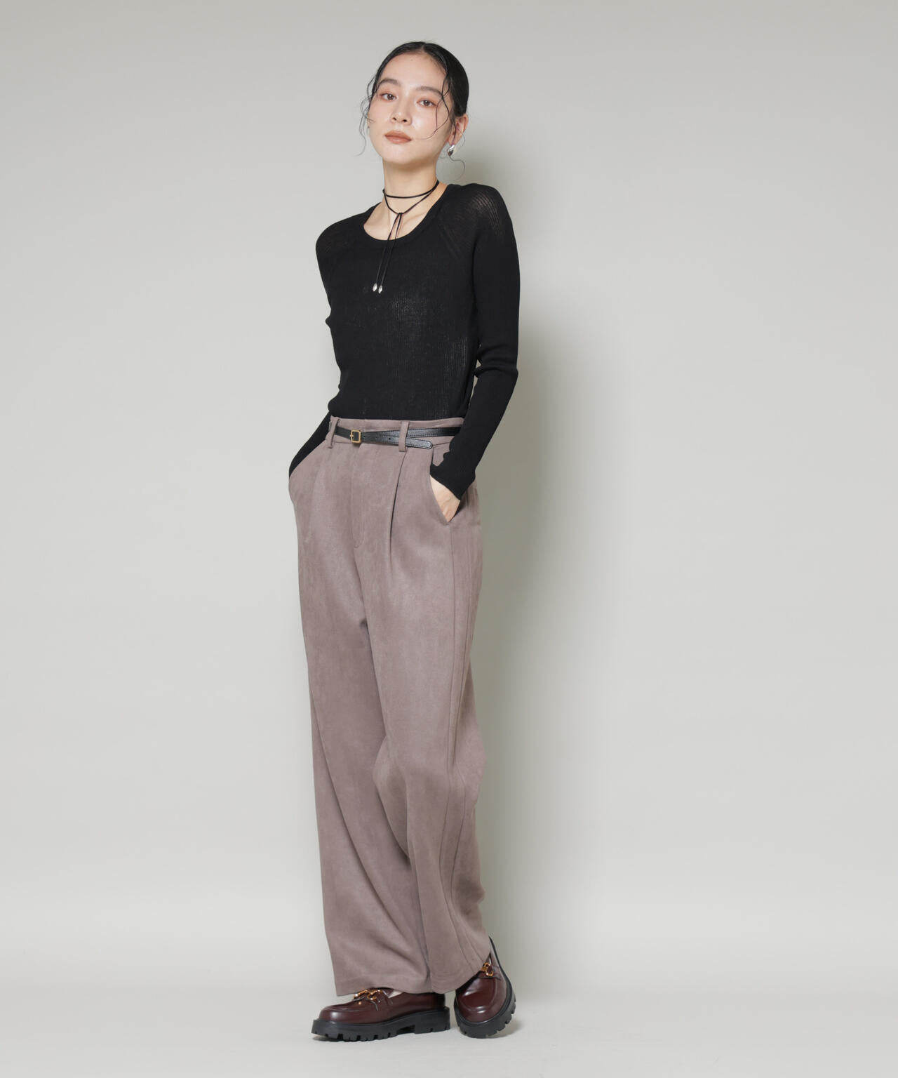 ツイードIラインワンピース×シアーリブニットセット