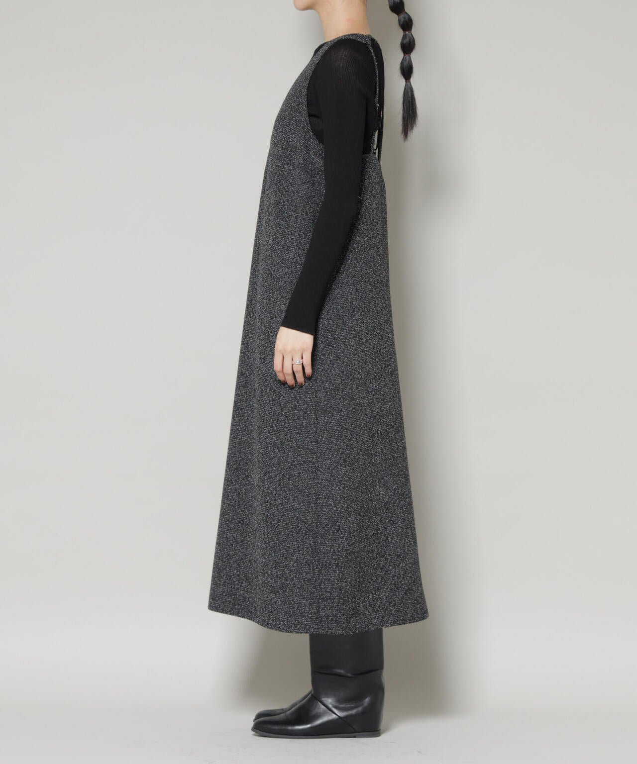 ツイードIラインワンピース×シアーリブニットセット