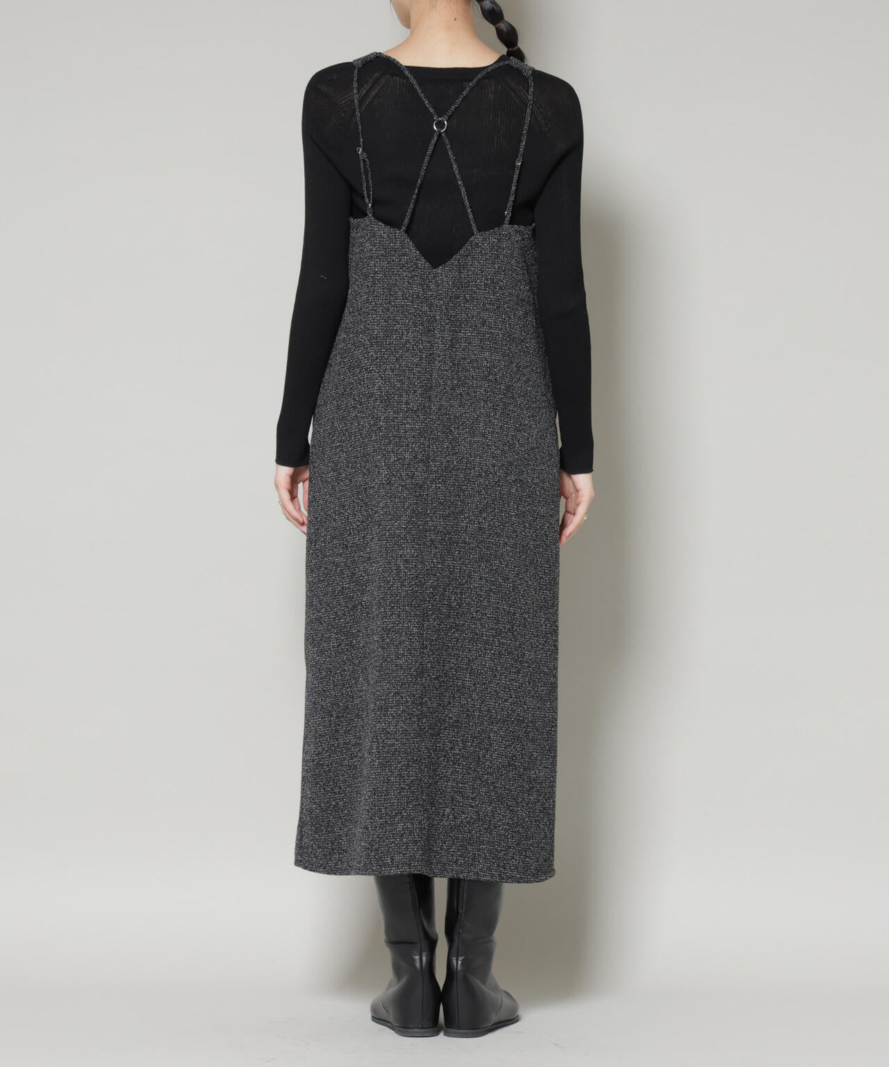 ツイードIラインワンピース×シアーリブニットセット