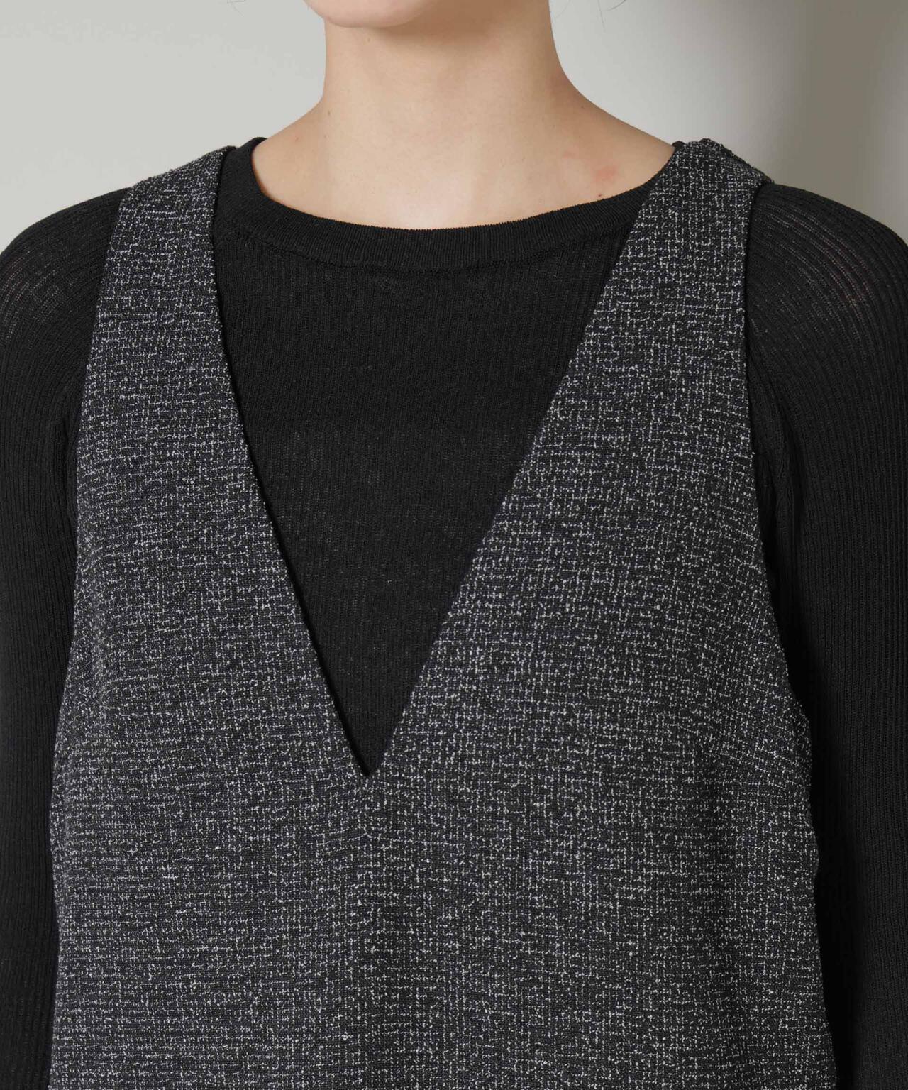 ツイードIラインワンピース×シアーリブニットセット