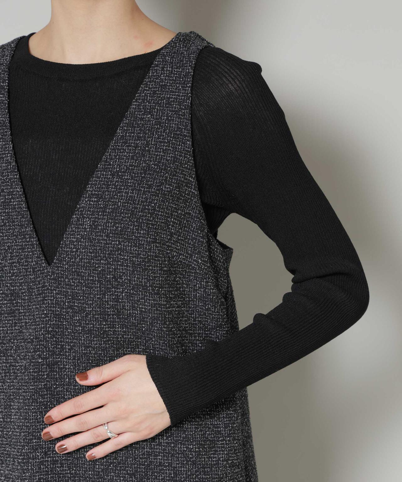 ツイードIラインワンピース×シアーリブニットセット