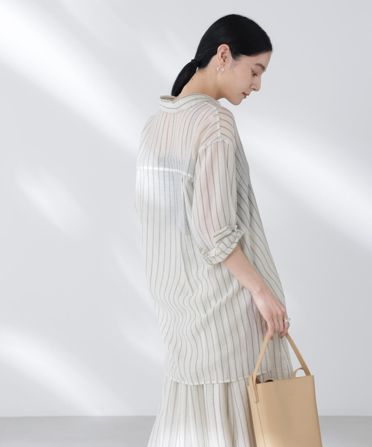 シアーストライプオーバーサイズロングシャツ(セットアップ可)