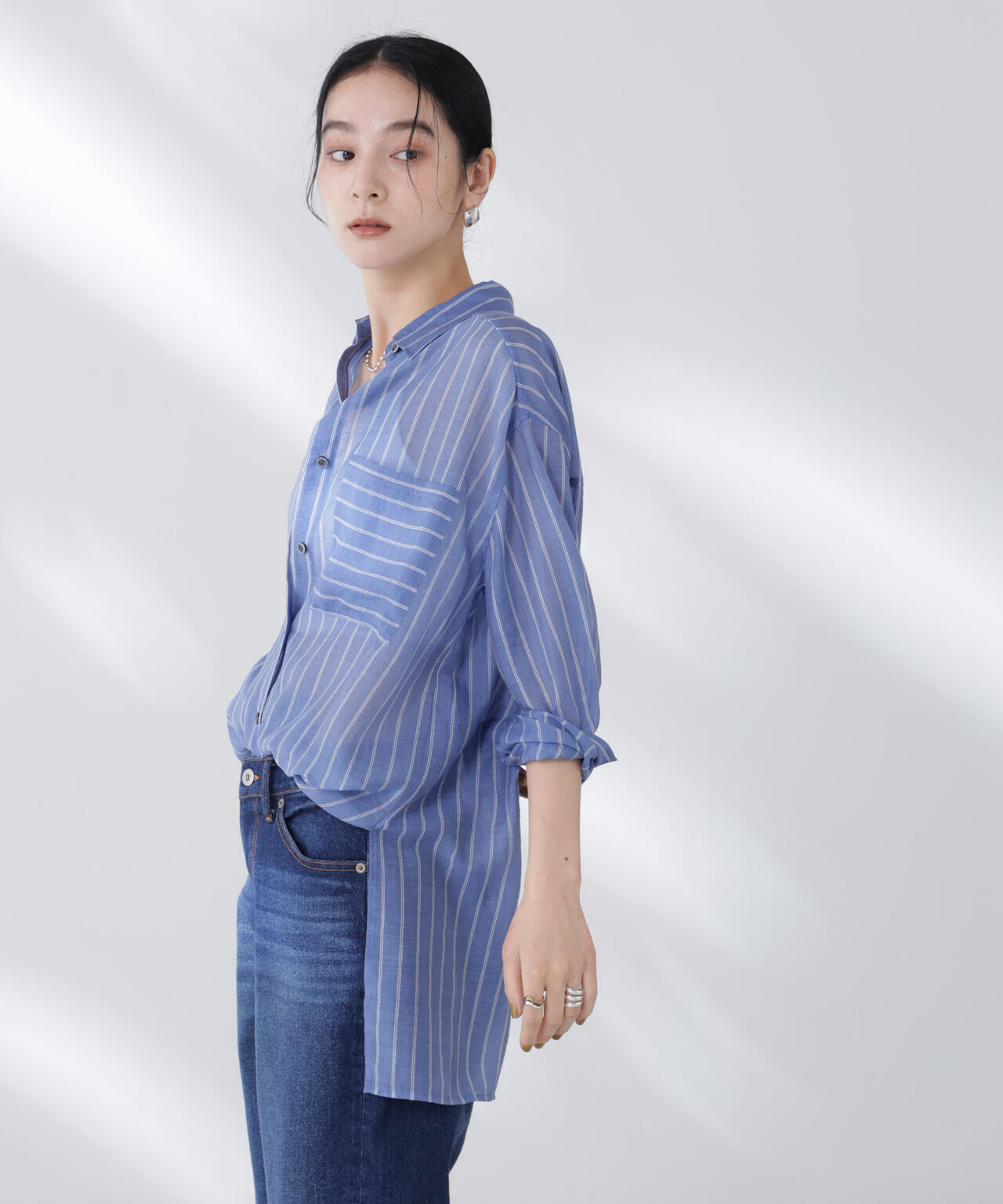 シアーストライプオーバーサイズロングシャツ(セットアップ可)