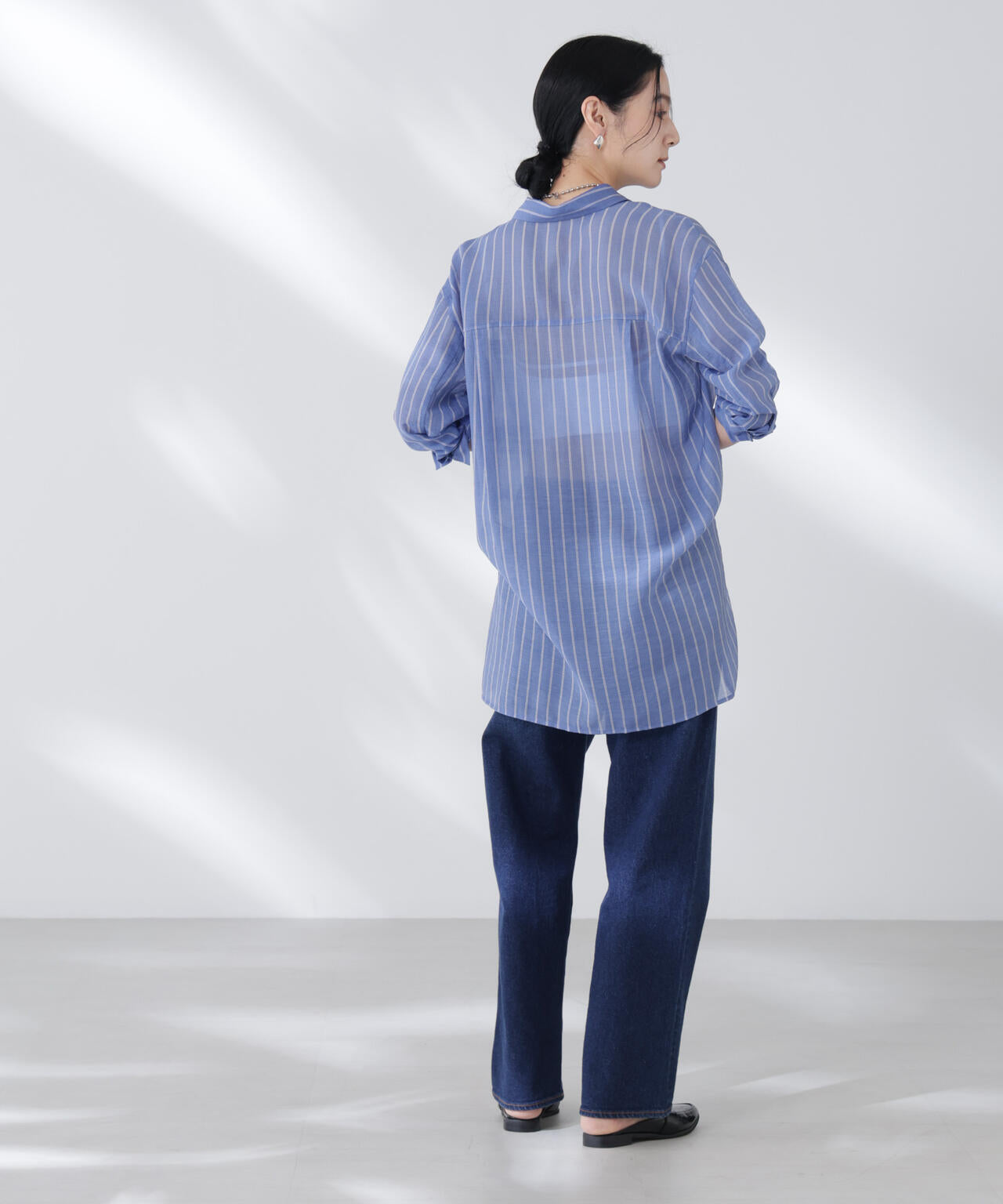 シアーストライプオーバーサイズロングシャツ(セットアップ可)