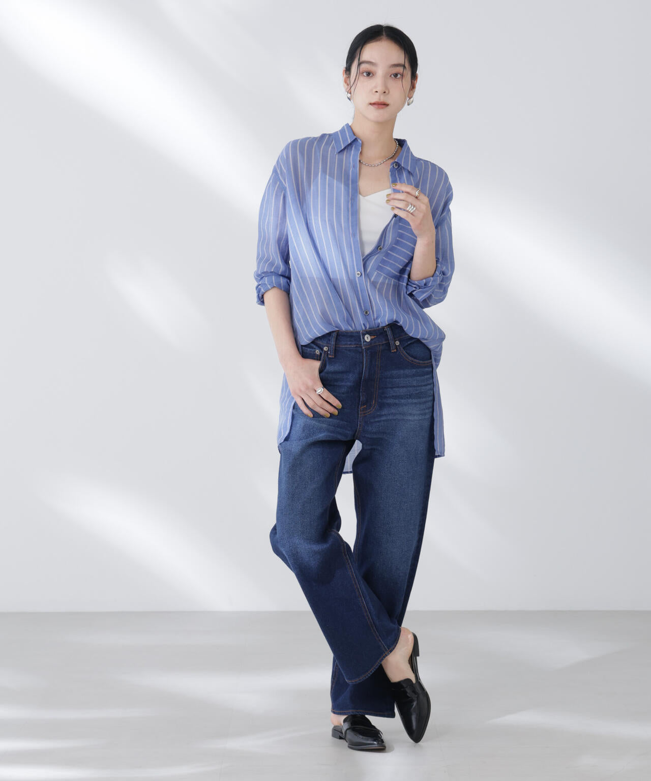 シアーストライプオーバーサイズロングシャツ(セットアップ可)