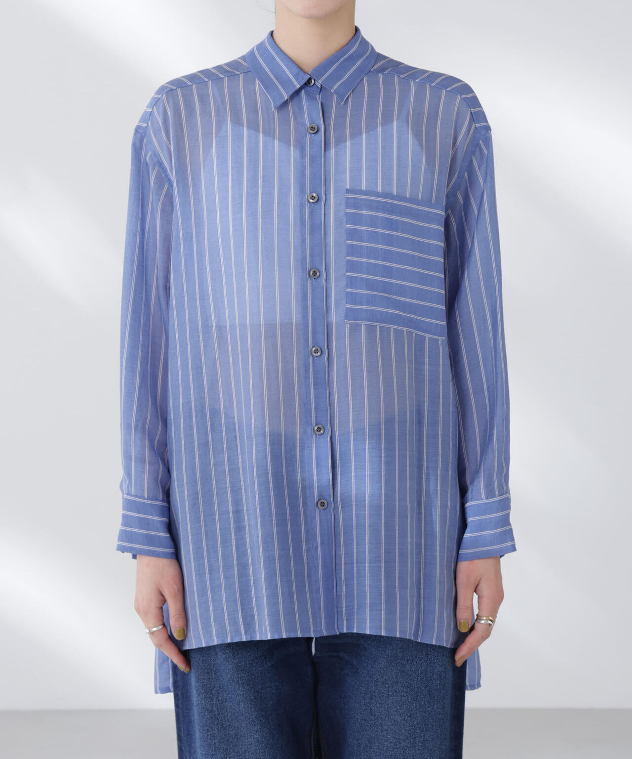 シアーストライプオーバーサイズロングシャツ(セットアップ可) | NANO