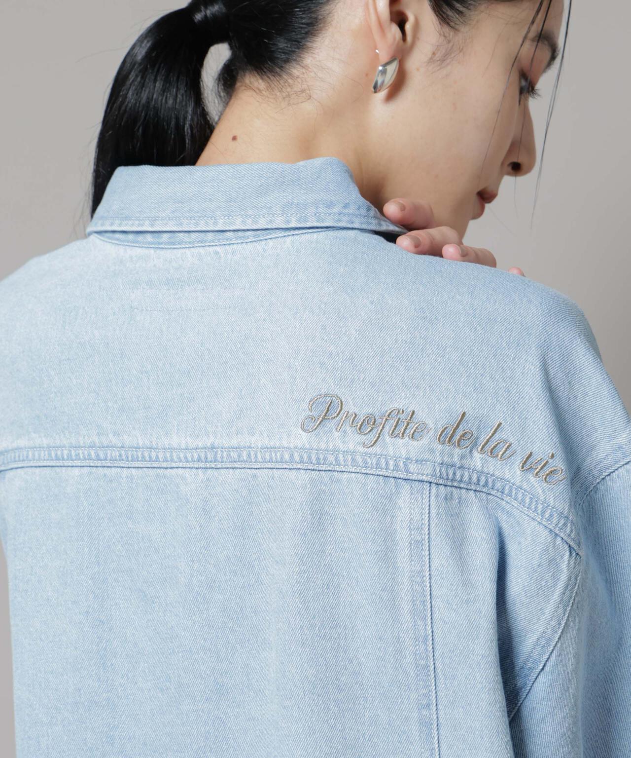 刺繍入りデニムワイドシャツ(セットアップ可)