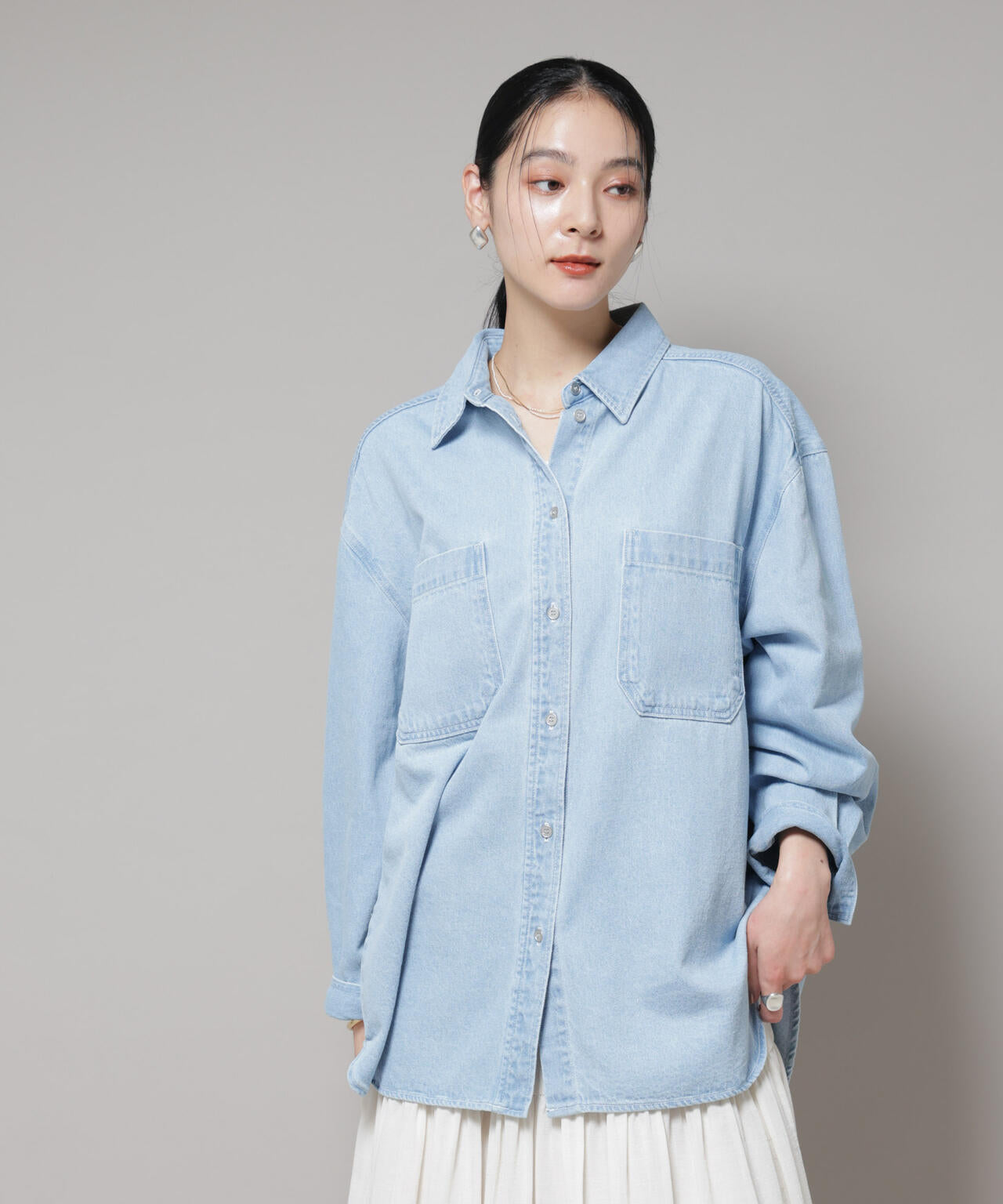 刺繍入りデニムワイドシャツ(セットアップ可) | NANO universe（ナノ