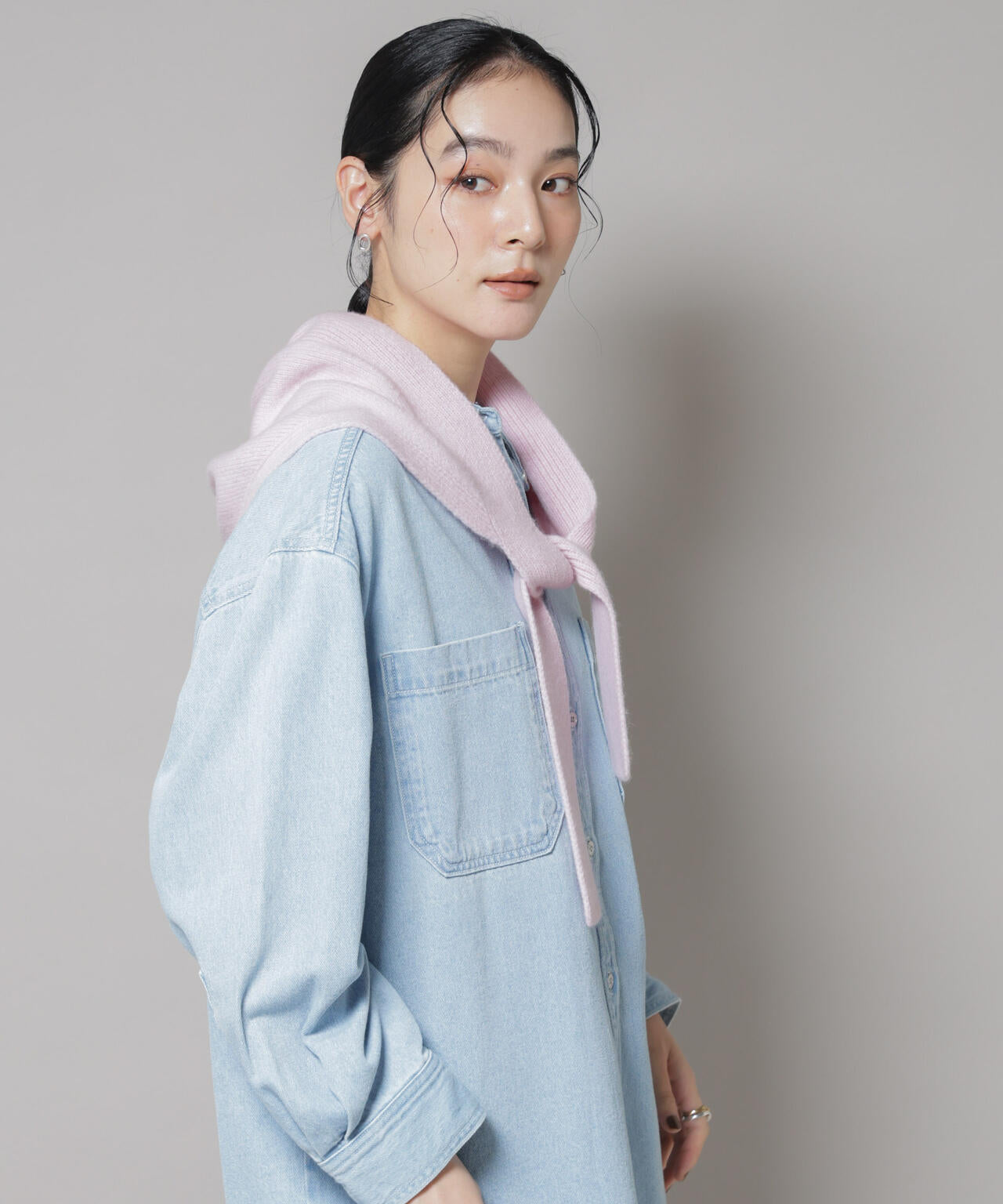 刺繍入りデニムワイドシャツ(セットアップ可)