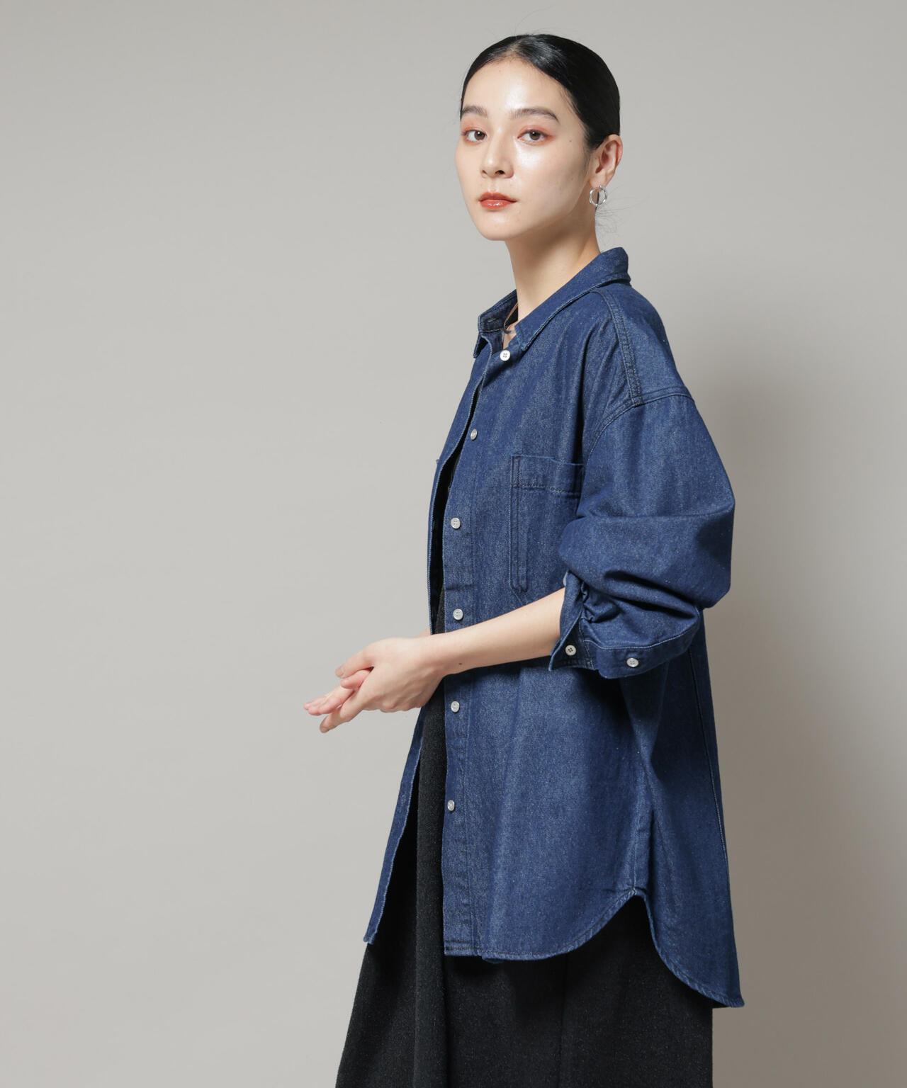 刺繍入りデニムワイドシャツ(セットアップ可)