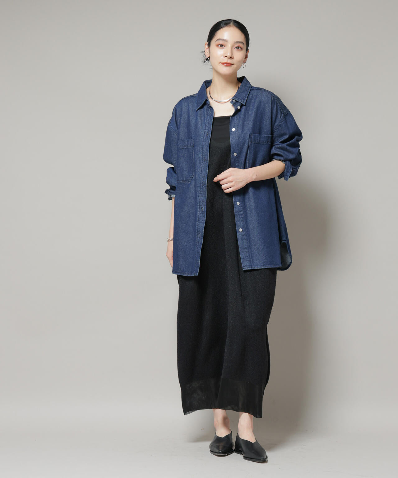 刺繍入りデニムワイドシャツ(セットアップ可)