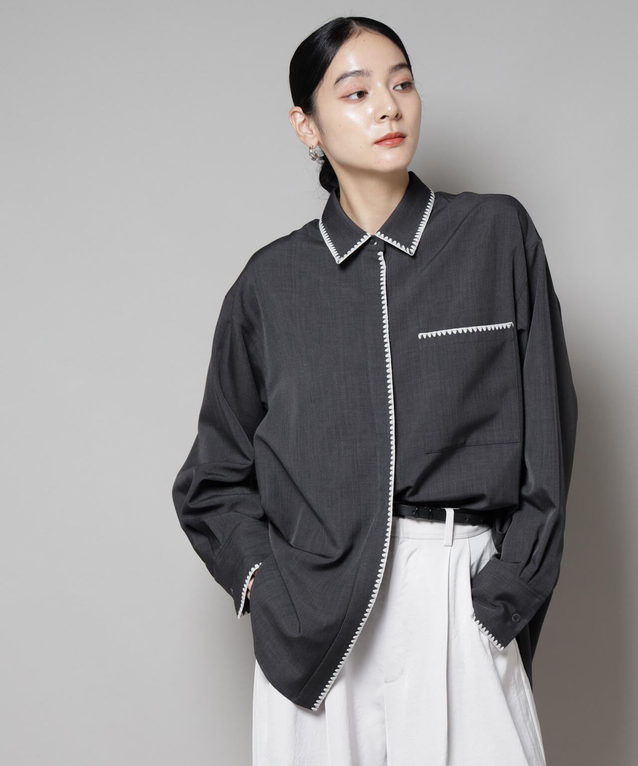 トリミング刺繍ツイルシャツ | NANO universe（ナノ・ユニバース