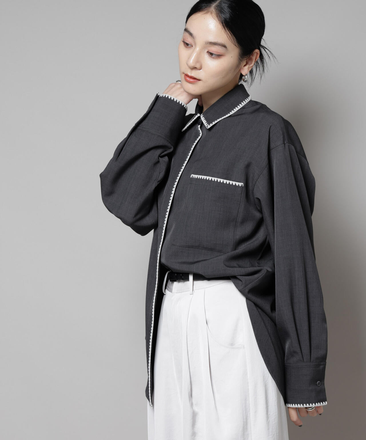 トリミング刺繍ツイルシャツ | NANO universe（ナノ・ユニバース