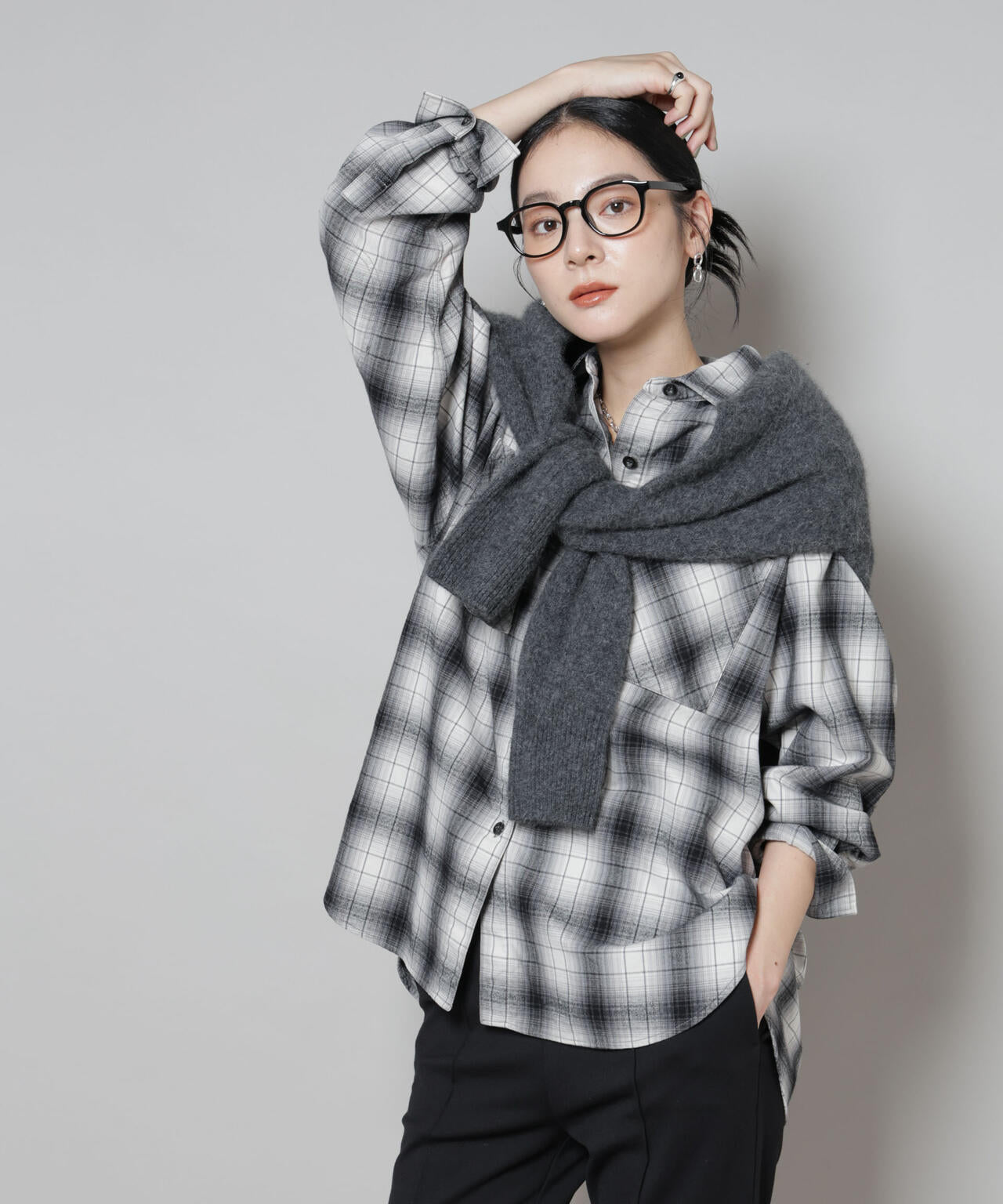 オンブレチェックオーバーネルシャツ