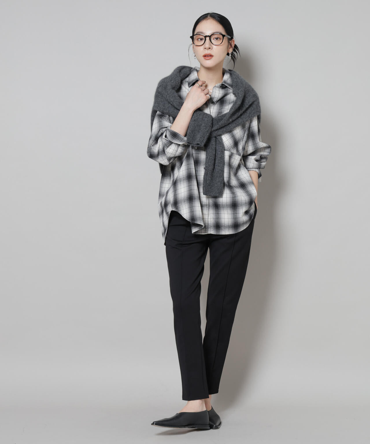 オンブレチェックオーバーネルシャツ