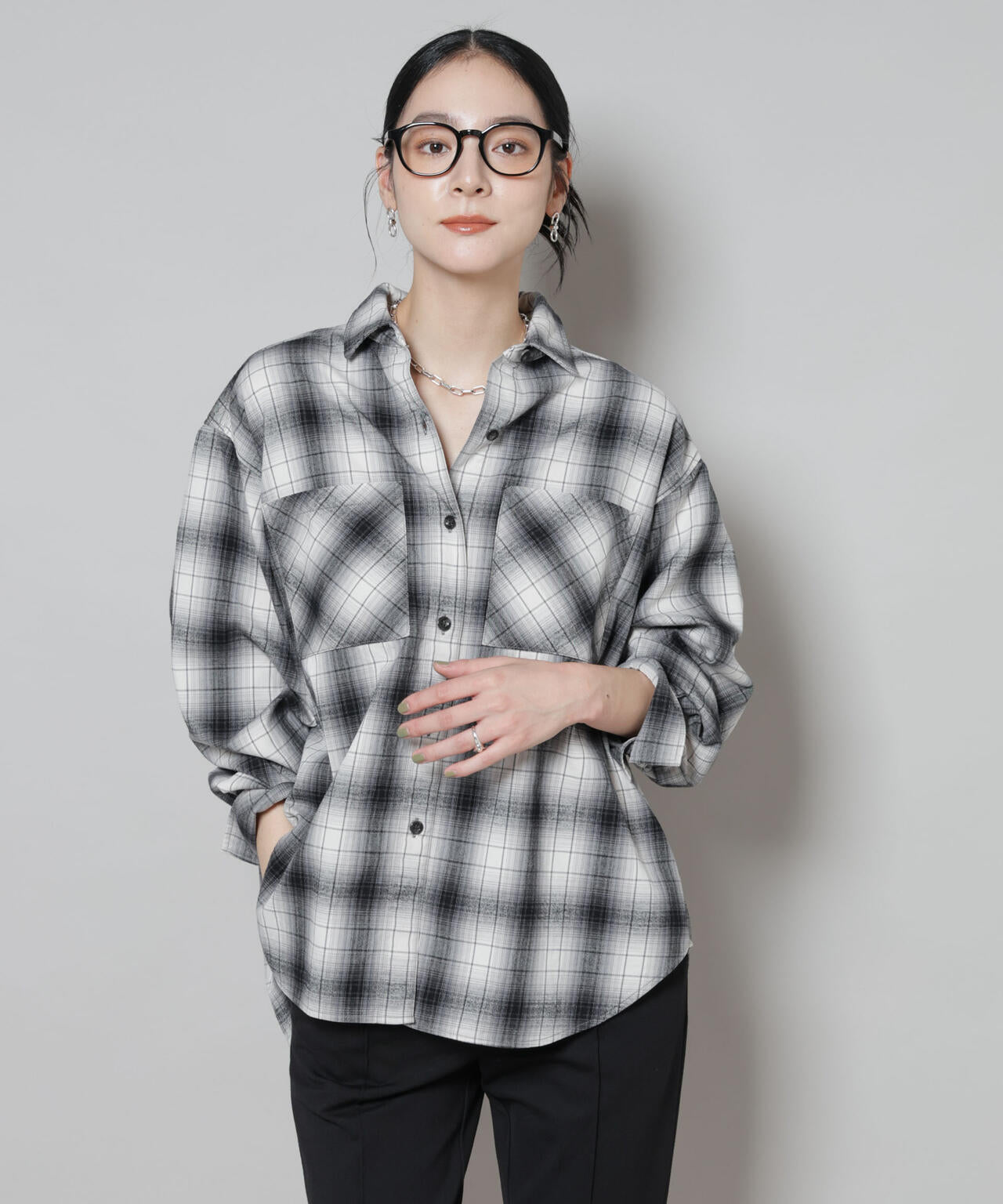 オンブレチェックオーバーネルシャツ