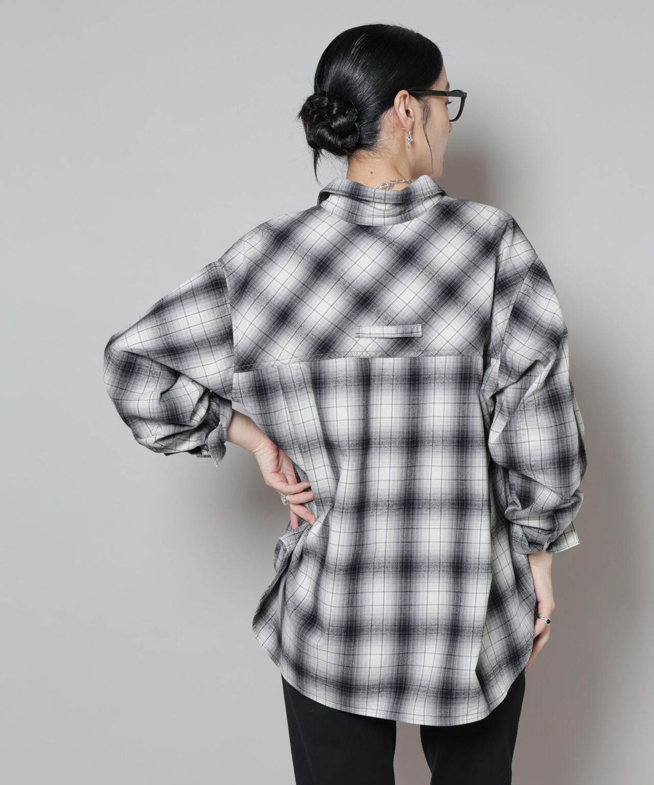 オンブレチェックオーバーネルシャツ