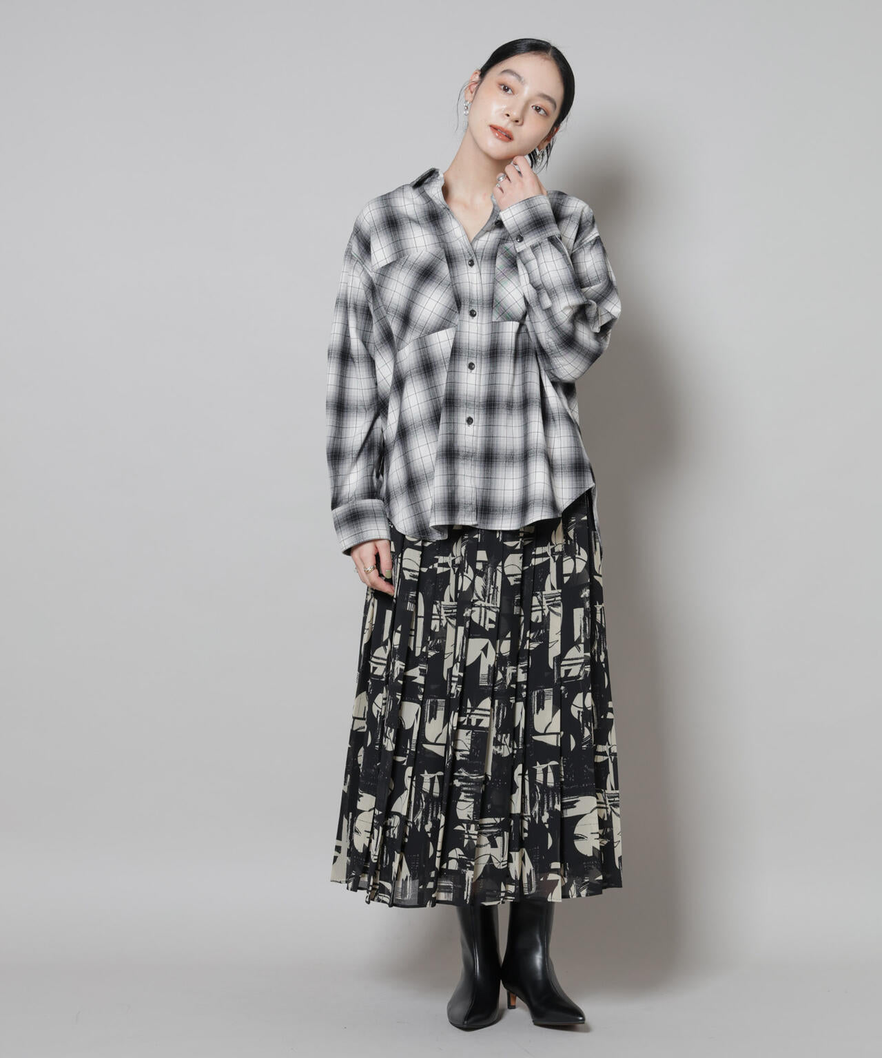 オンブレチェックオーバーネルシャツ