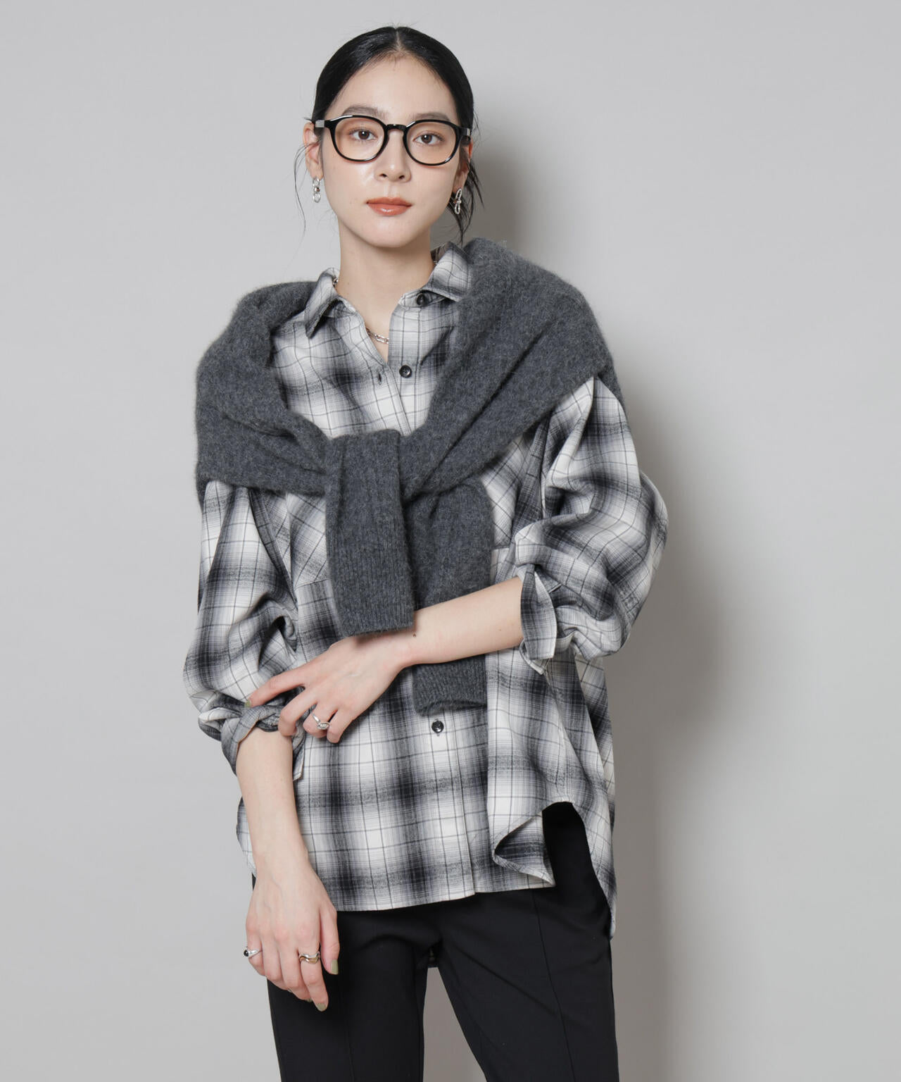 オンブレチェックオーバーネルシャツ