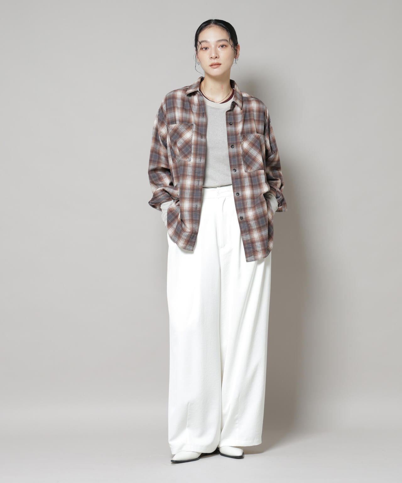 オンブレチェックオーバーネルシャツ