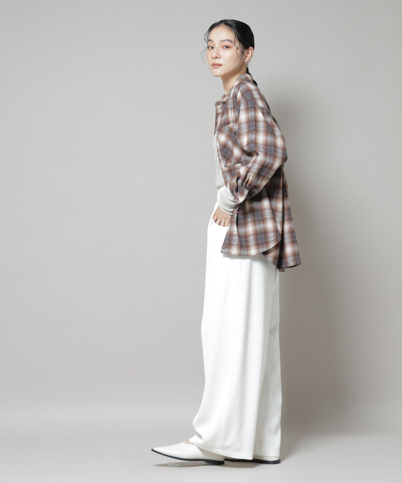 オンブレチェックオーバーネルシャツ